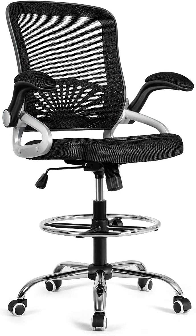 COSTWAY Mesh Office Chair, Height Adjustable Swivel Drafting Chair with