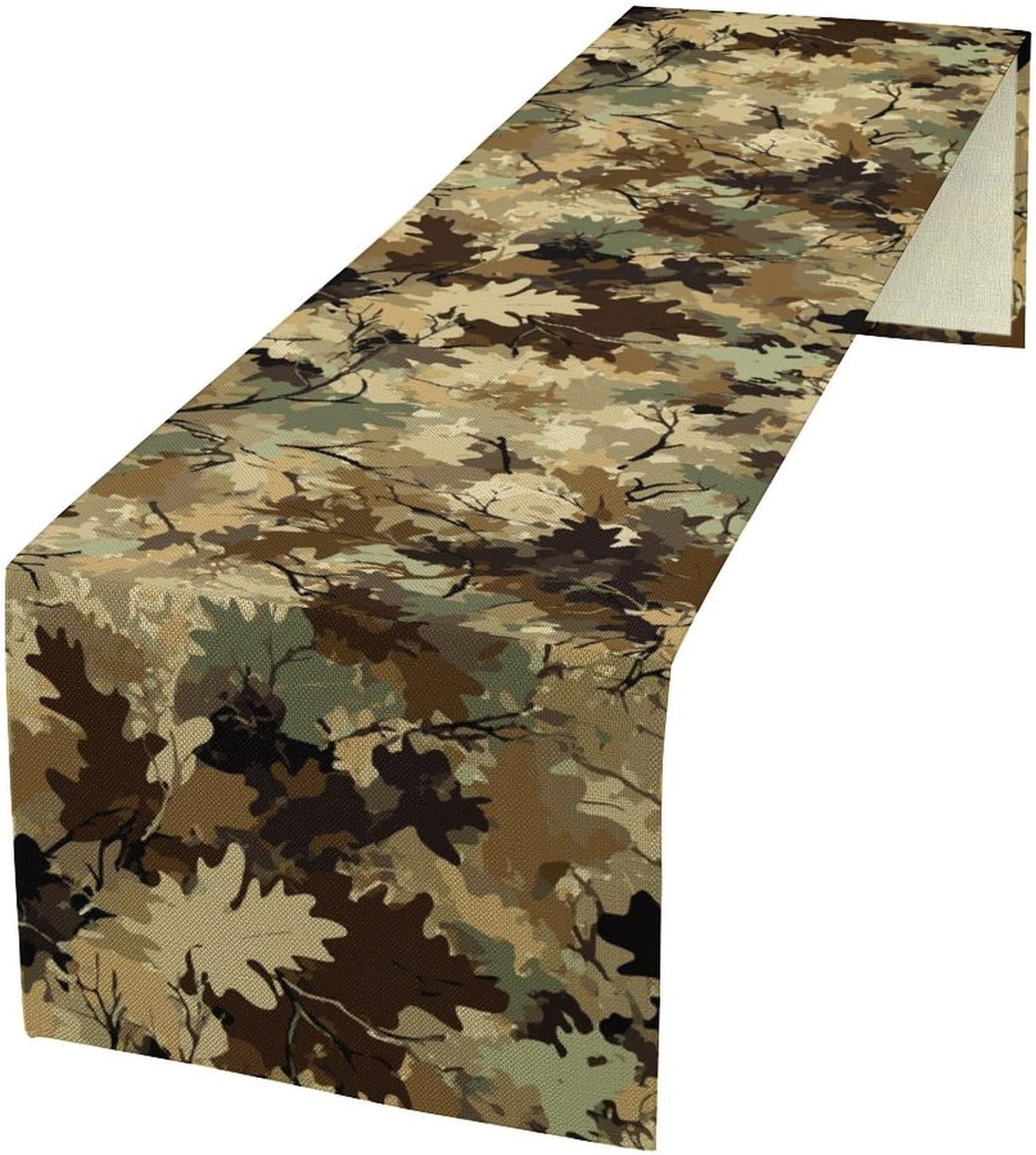 Camo Table Runner Forest Camouflage Hunting Themed Art Printed Burlap Runner for Home Kitchen Dining Table Living Room Decor Fabric 1 Panel W13xL70in