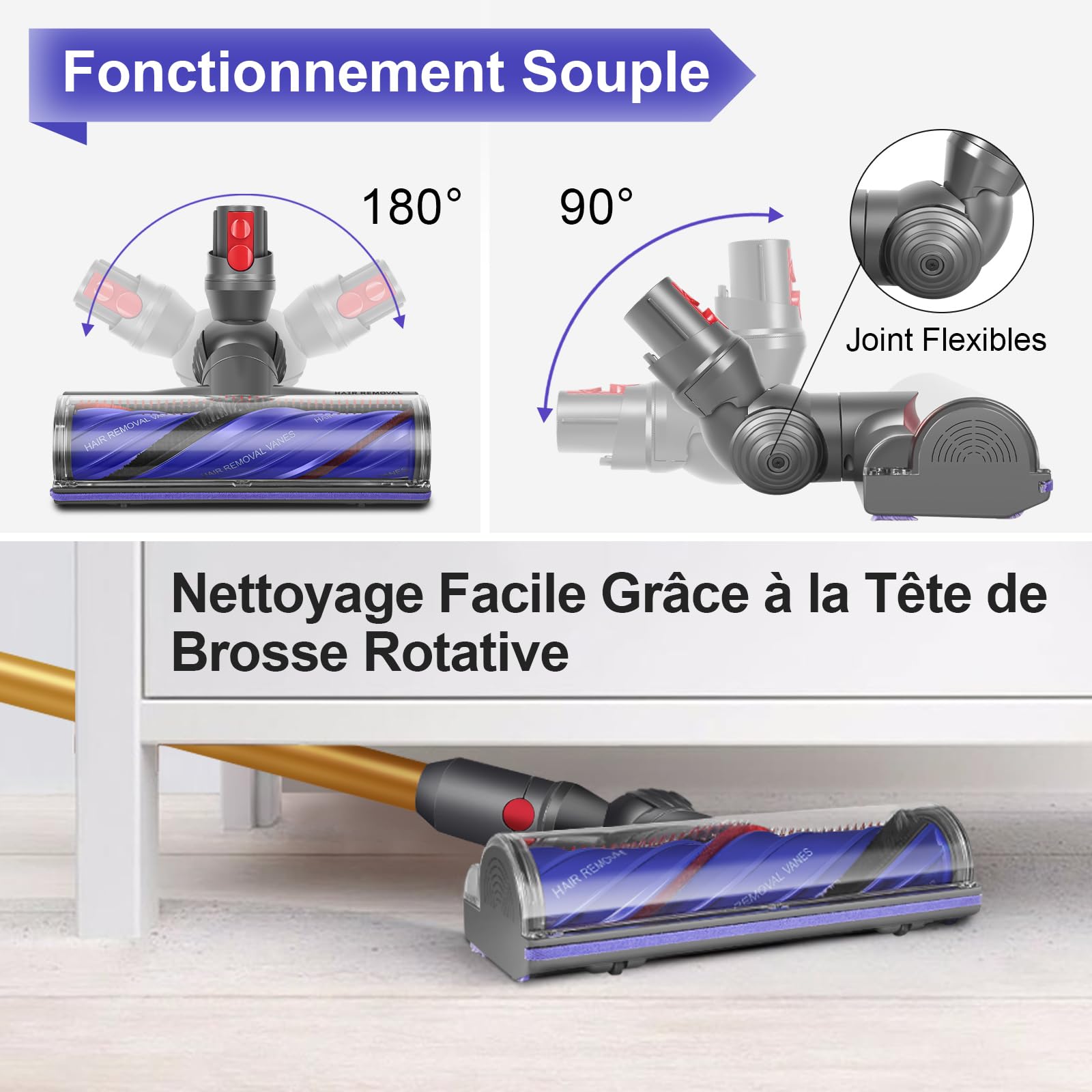 V12 Tête de Brosse pour Dyson V12 Detect Slim / V12 Origin Brosse électrique pour V12 / V9 Brosse Motorisée Motorhead Turbine Brosse de Rechange Pièces Détachées Nettoyage Tapis et Sols Durs