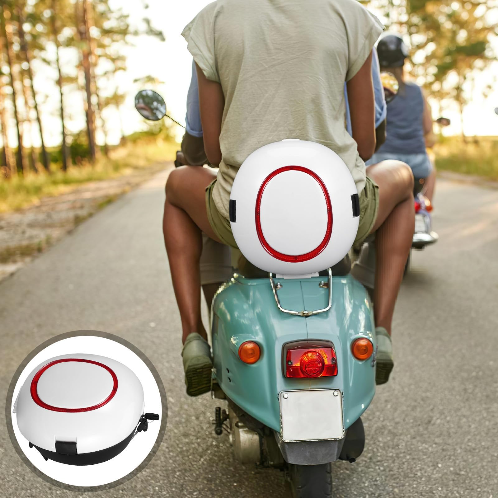 POPETPOP Top Case et Coffre Arrière en ABS pour Moto avec Dossier Rembourré Coffre de Rangement Sécurisé Blanc Adapté aux Scooters Électriques pour Activités de Plein Air