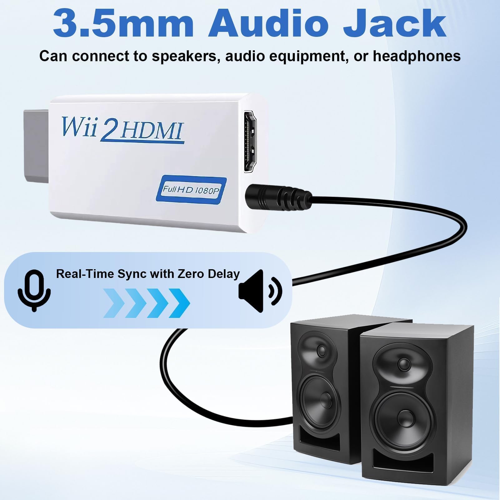 Adaptateur WII to HDMI 1080P/720P Full HD, WII Adaptateur HDMI Convertisseur avec Sortie Audio 3,5 mm avec Câble 1,5 M, pour TV Modernes Moniteur Projecteur, Plug and Play, Blanc - 5