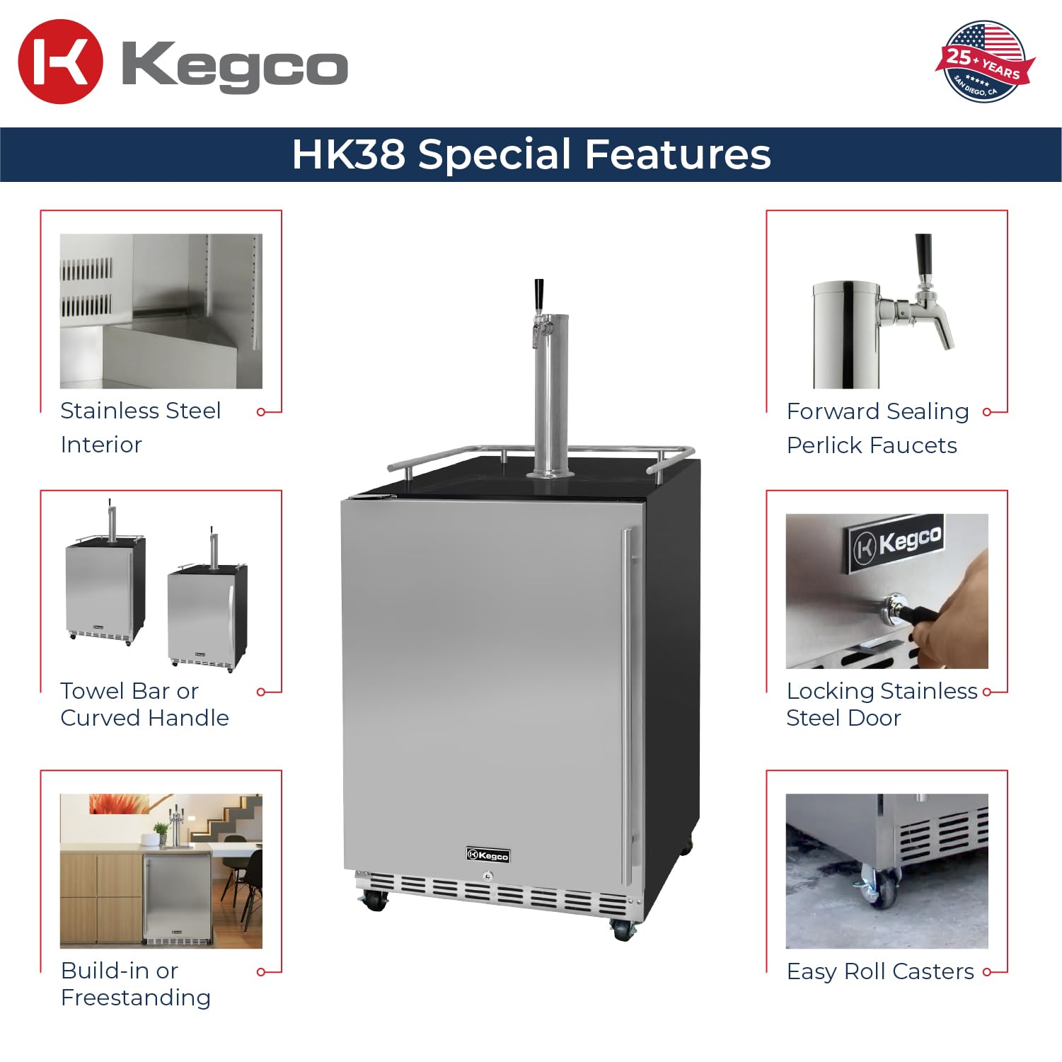 Kegco 24" Wide Single Tap Stainless Steel Commercial Built-In Kegerator With Kit on Fridge.com - View 2