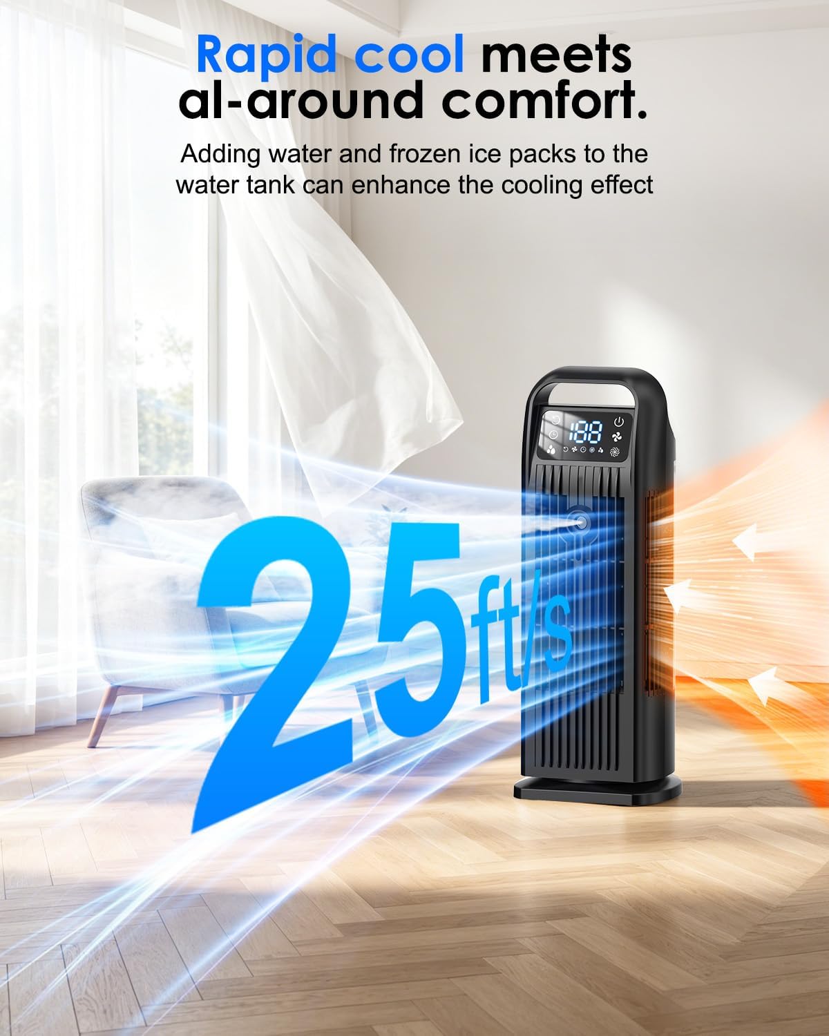 Portable Air Conditioners, Evaporative Swamp Cooler, Cooling Tower Fan with Mist Humidifier, 3 Speeds, Oscillating, Timer, Remote for Bedroom, Office, Camping Portable AC Standing Fan (Black)