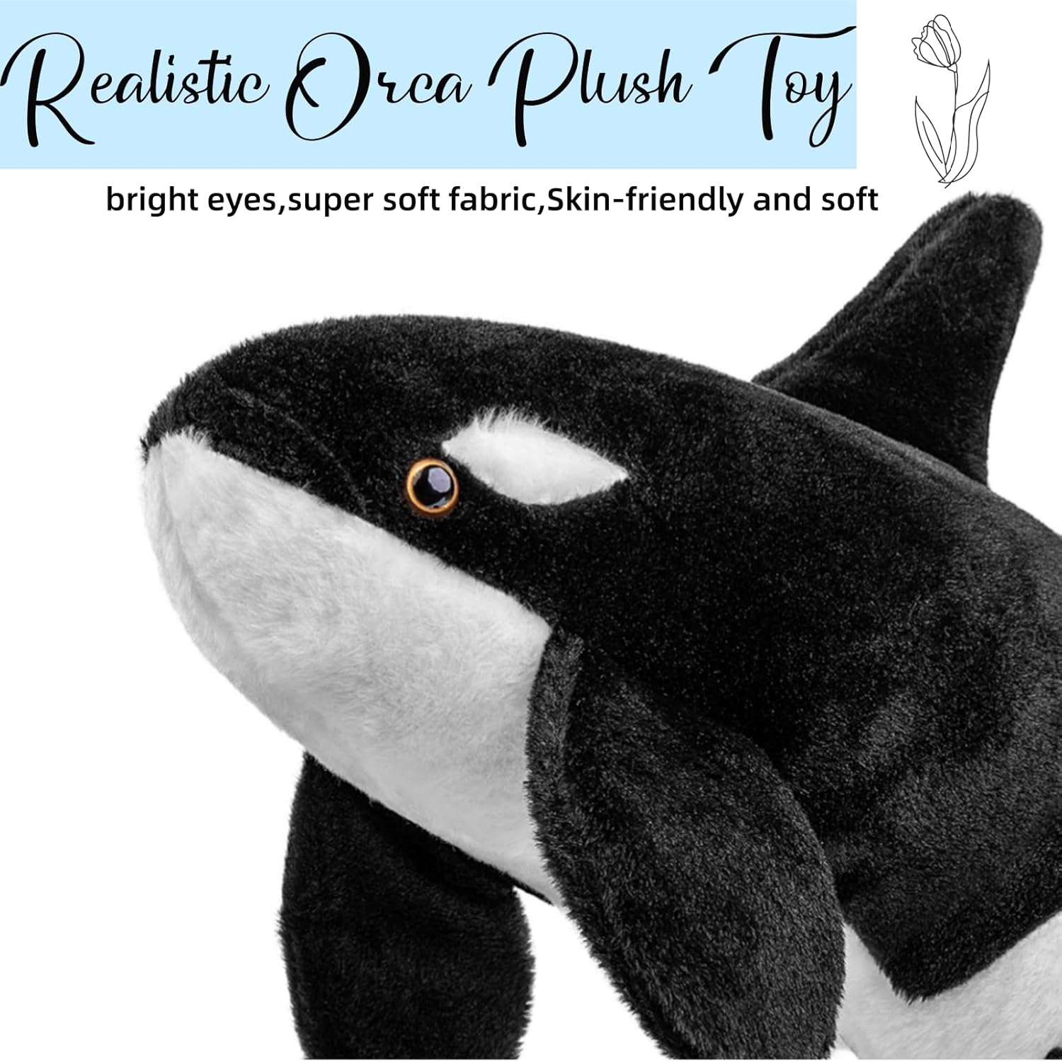 FRANKIEZHOU Giant Orca Stuffed Animal,Lifelike 27.6" Ocean Whale Plush Stuffed Animal, orca Plush,Cuddly Toys