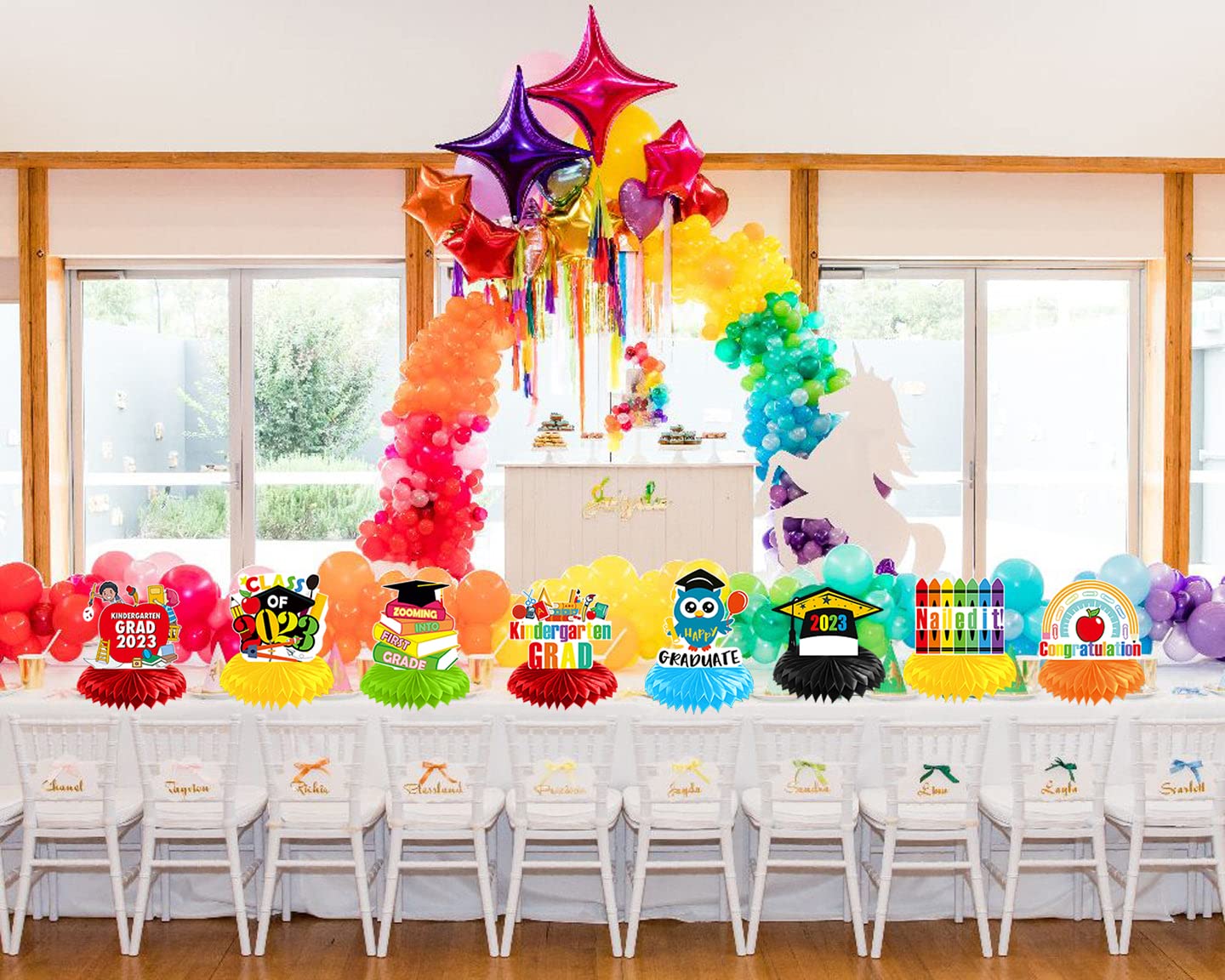 9-Piece Class Of 2023 Graduation Honeycomb Centerpieces - 3D Paper Decor For Grad Party Tables - View #7