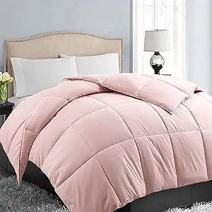 EASELAND Oversized King Down Alternative Comforter - Quilted Duvet Insert for All Seasons, Soft Lightweight with Corner Tabs, Summer Winter Warm Bedding, Pink 98x116 Inches