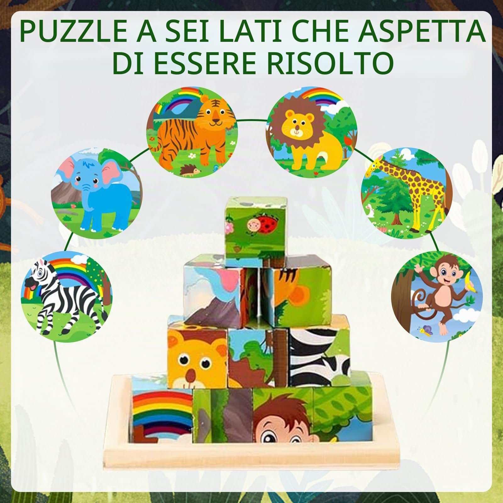 Montessori, puzzle in legno, cubi in 3D, puzzle 6 in 1, giocattolo educativo in legno, per bambini dai 1 2 3 4 anni, giochi impilabili per bambini, ragazzi e ragazze