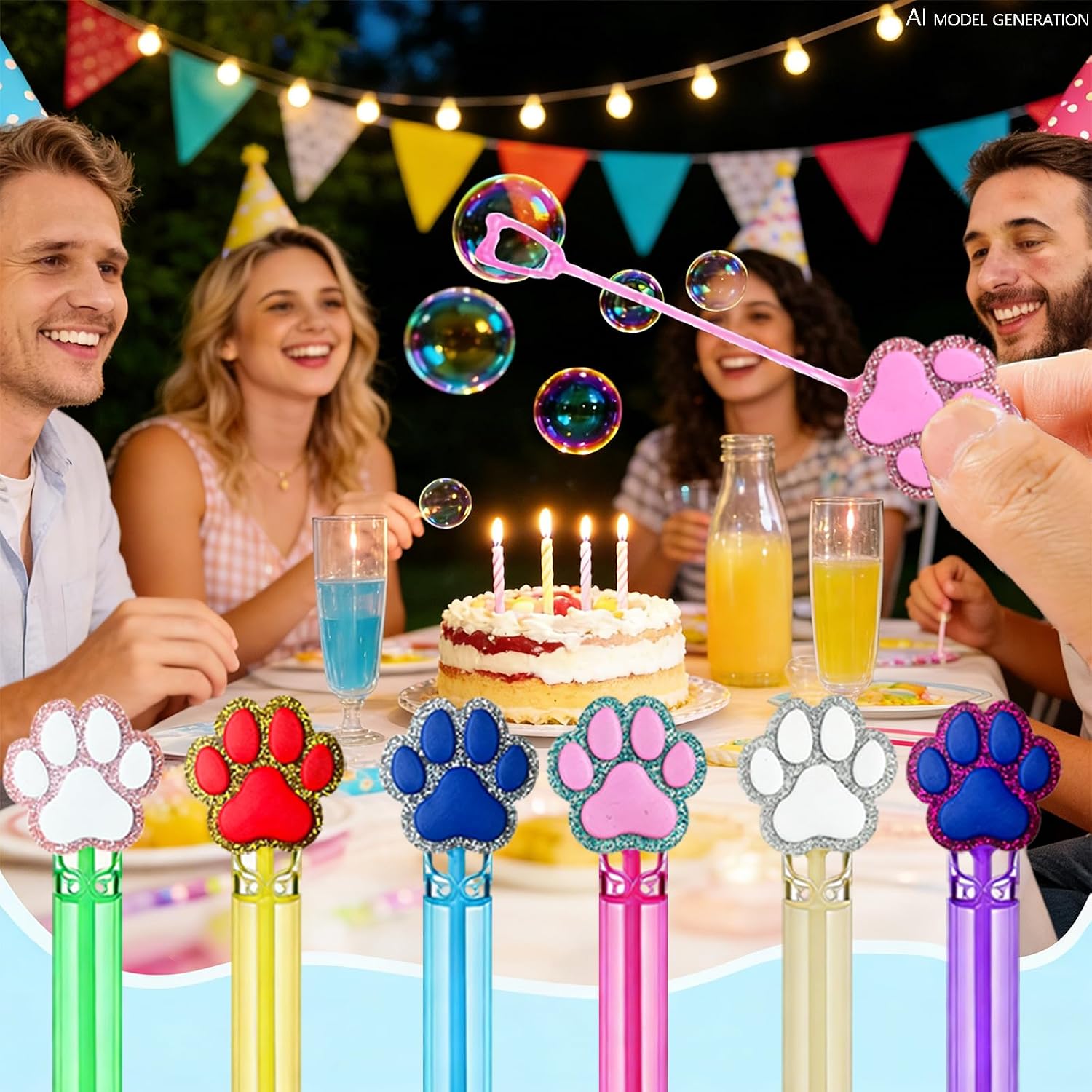24 Pcs Glitter Paw Print Bubble Wands, Dog Party Favor Bag Fillers | Paw print bubble wands with glitter toppers for dog party favors, goodie bag fillers and pinata stuffers.