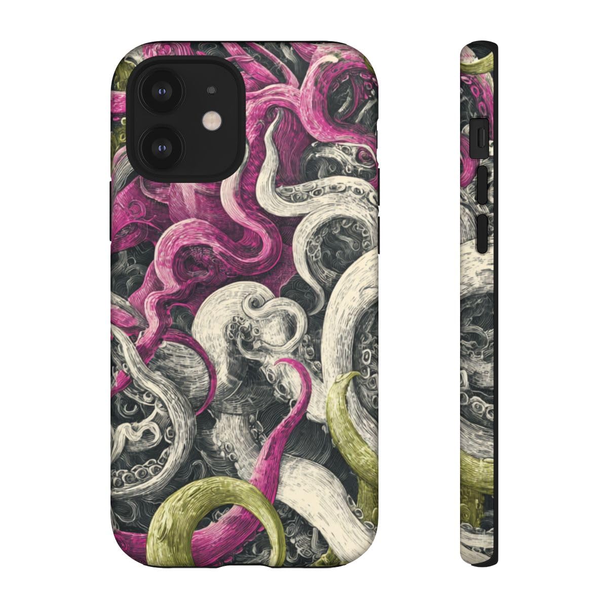 Funda resistente mate con remolino de tentáculos rosa para iPhone 12 2