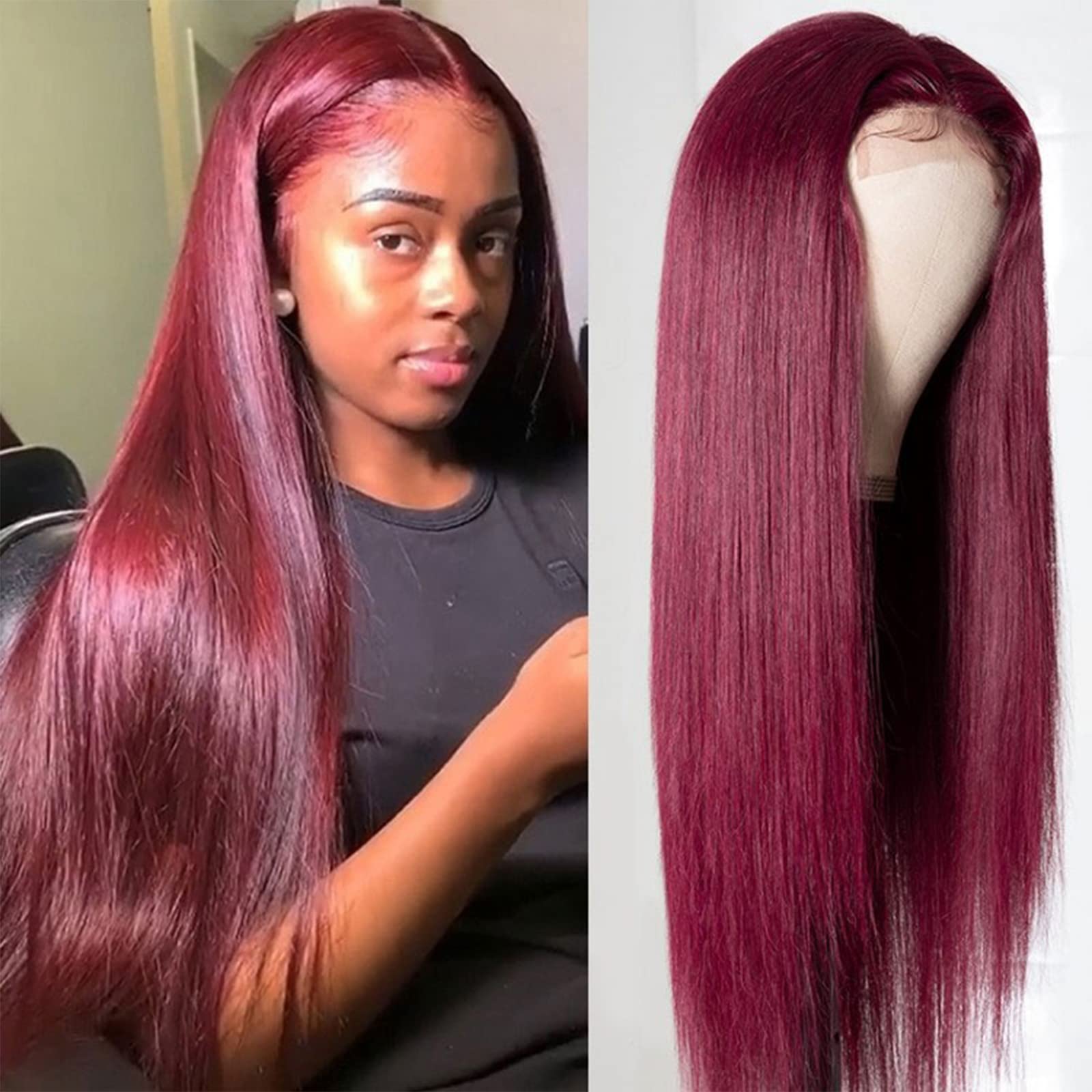 Burgundy Human Hair Full Lace Wig 16-18 inches!! Burgundy 99j Lace Front Human Hair Wig 26 Inch | 180  main image 2