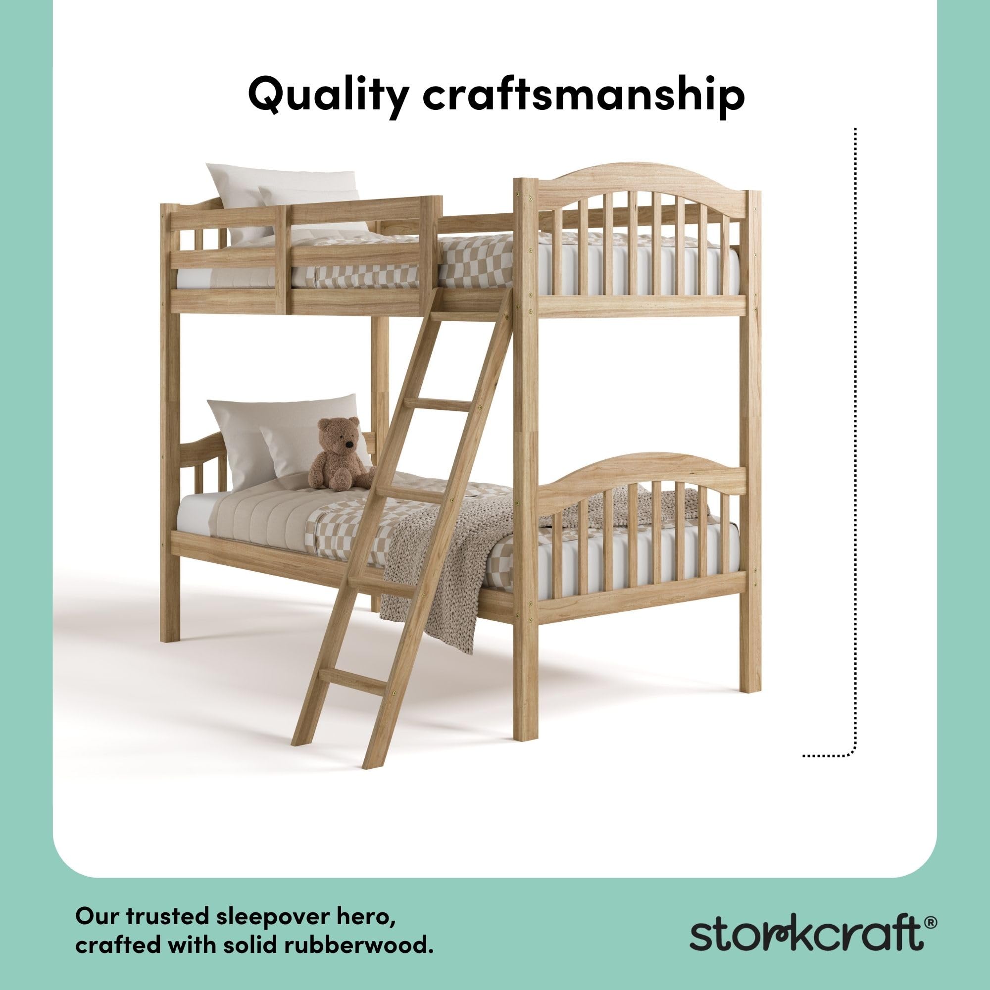 Storkcraft Long Horn Twin-Over-Twin Bunk Bed (Natural) - GREENGUARD Gold Certified, Converts to 2 Individual Twin beds