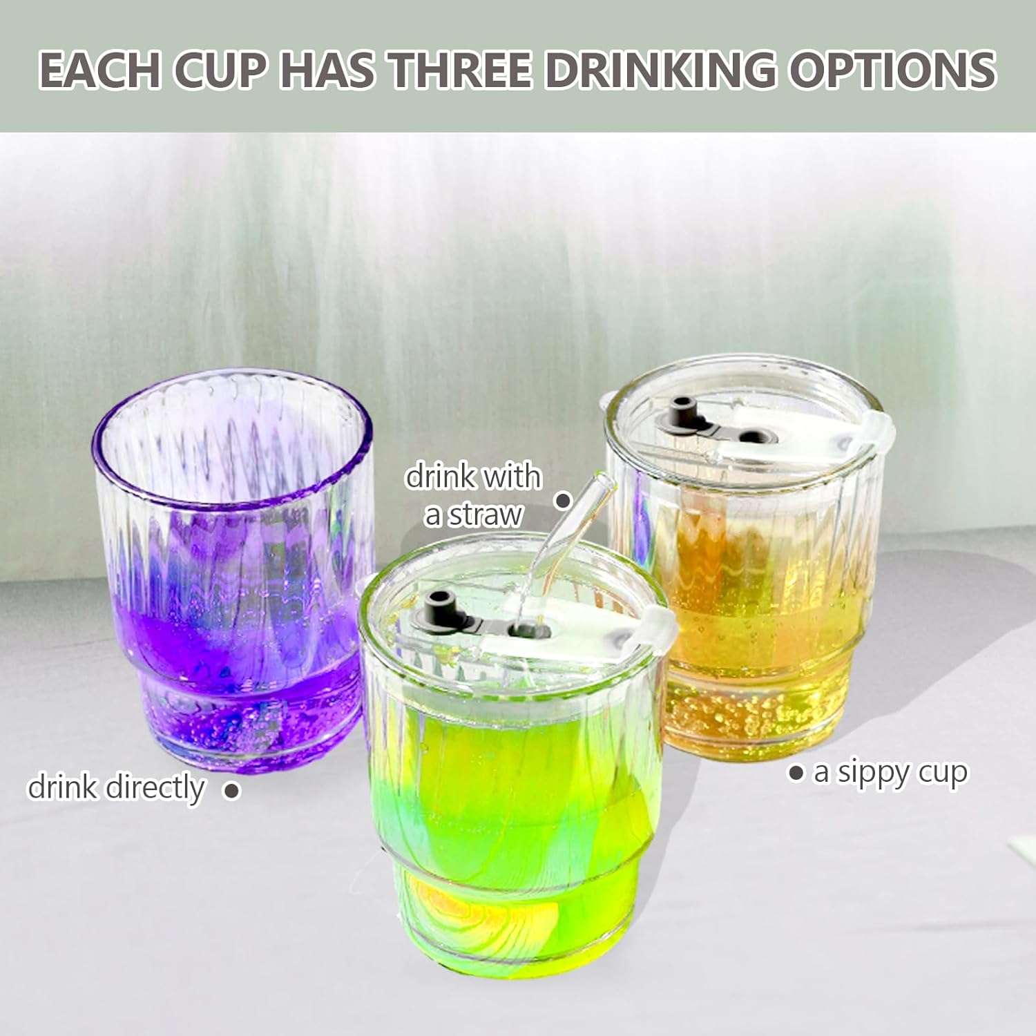 Glass Tumbler Cups with Lids and Straws, 13 oz, Reusable Drinkware, Clear, 4 Pack (Lines) - Image 8