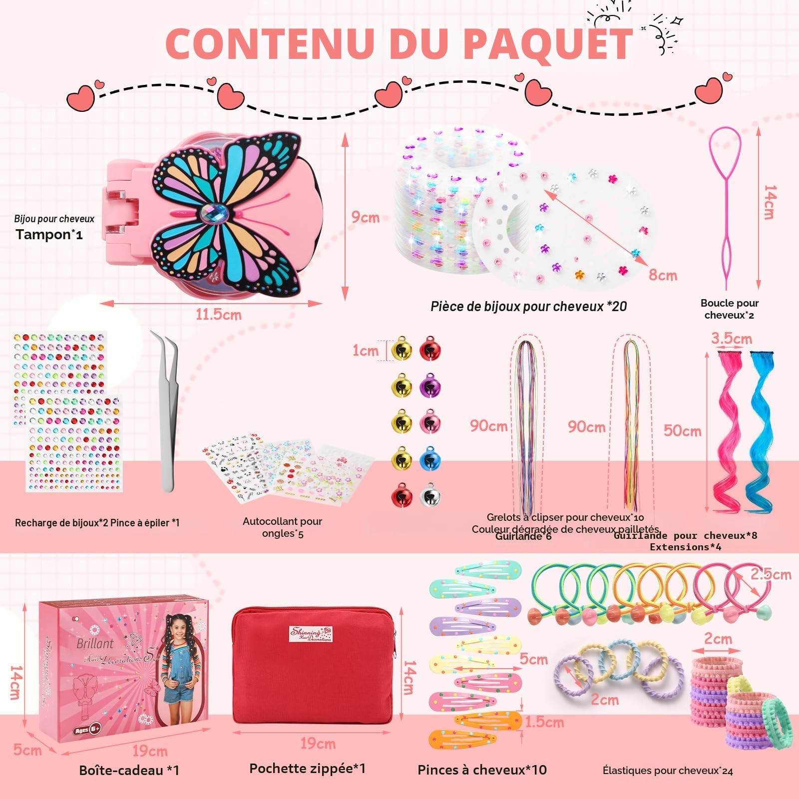SEMKOTREE Machine à Strass pour Cheveux avec 630 Gemmes et Extension, Hair Bedazzler, Bijoux Paillettes Diamond Styler Kit, Cadeau Fille 6 Ans