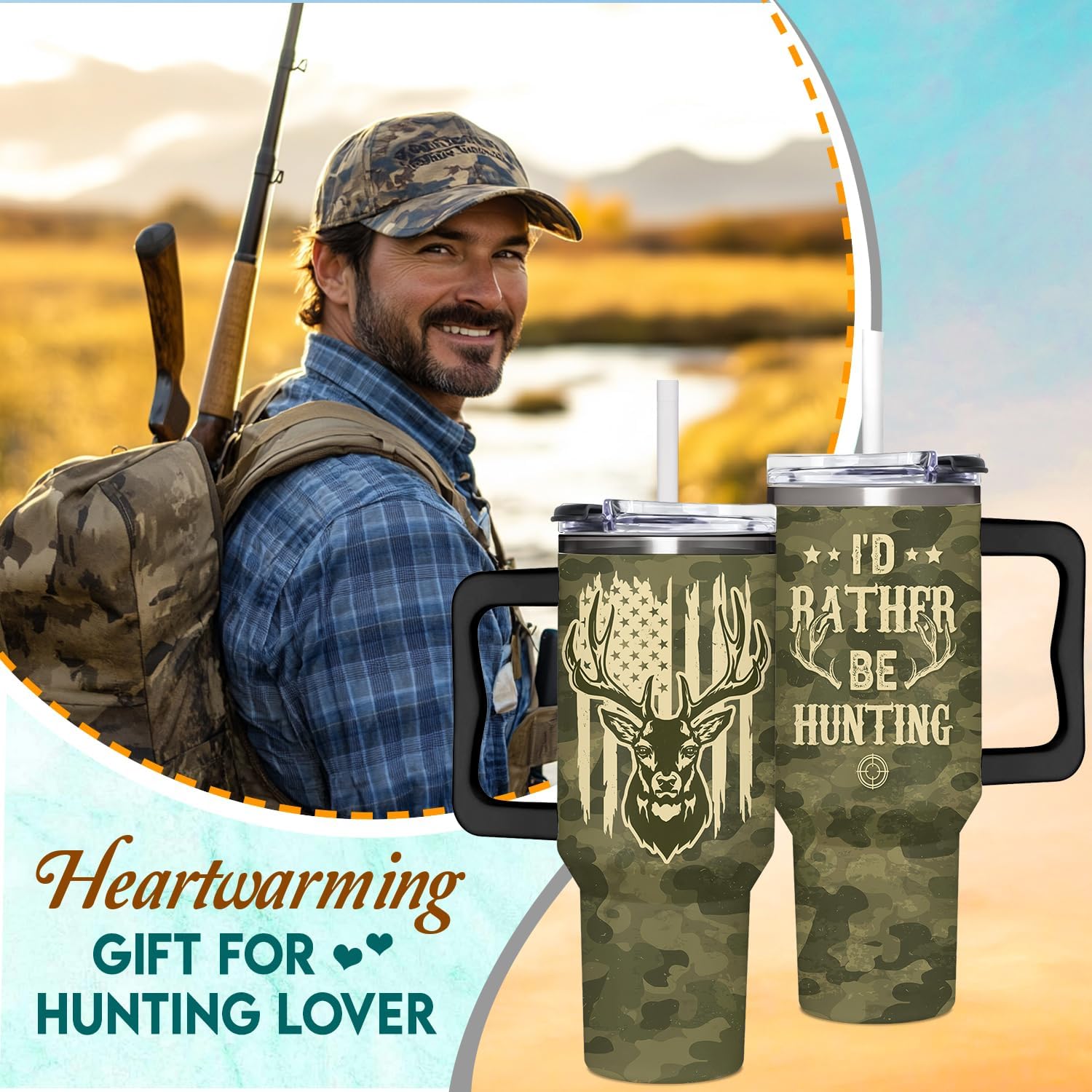 Hunting Gifts For Men, Fathers Day, Birthday, Christmas Gift For Hunters, Cool Dad Gift From Son, Daughter and Wife, Hunting Tumbler 40oz With Handle - Image 6