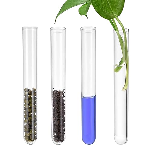 Miniatura 6 de uxcell 10 tubos de ensayo de plástico PS con tapones de corcho, base redonda, 0.512 x 3.071in, contenedor de almacenamiento para experimentos