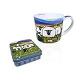 Thomas Joseph Set Ceramic Coffee Mug Sheep Animal Print - Sweets Tin Fudge Reusable Box Irish Fudge 3.52 Oz (Doggy Sitting)