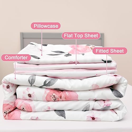 Miniatura 7 de PHF Juego de ropa de cama infantil de 4 piezas, ultra suave, incluye edredón, sábana bajera, sábana encimera y funda de almohada para niñas, cama