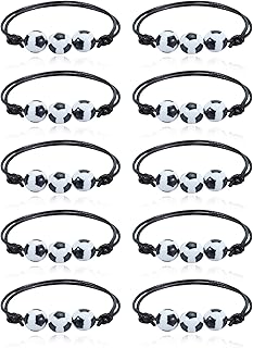 HUASAI 10Pcs Football Bracelets for Women Adjustable Basketball Bracelets Sports Bracelets Sports Gifts for Boys(Football)