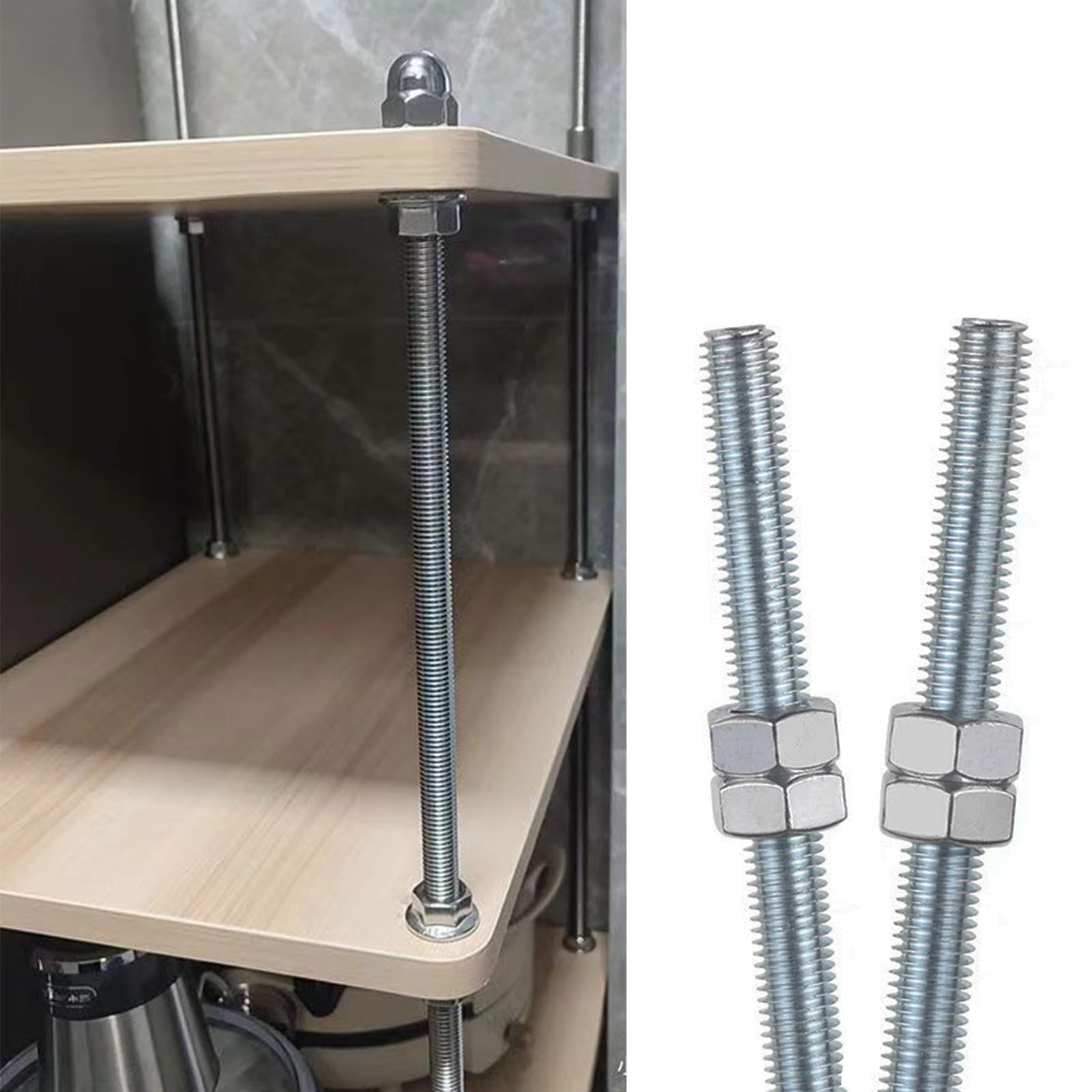 Lot de 4 tiges filetées M6 x 200 mm, avec 8 écrous hexagonaux, en acier inoxydable 304, pour un usage domestique ou industriel