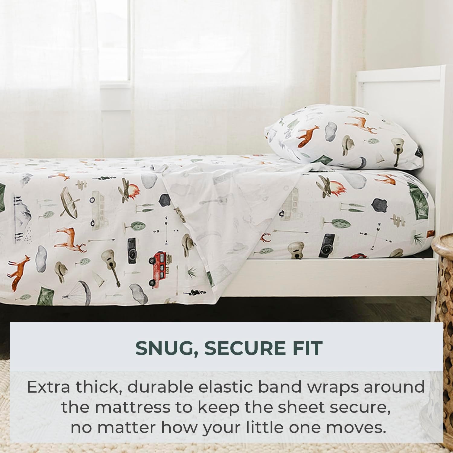 Pobibaby Premium Twin Full Sheets Sets, Kids Double Bed Sheets in Cotton Blend | Ultra-Soft Woodland Camping Print with Fitted Sheet, Flat Sheet & Pillowcases (Full Explore) - Image 4