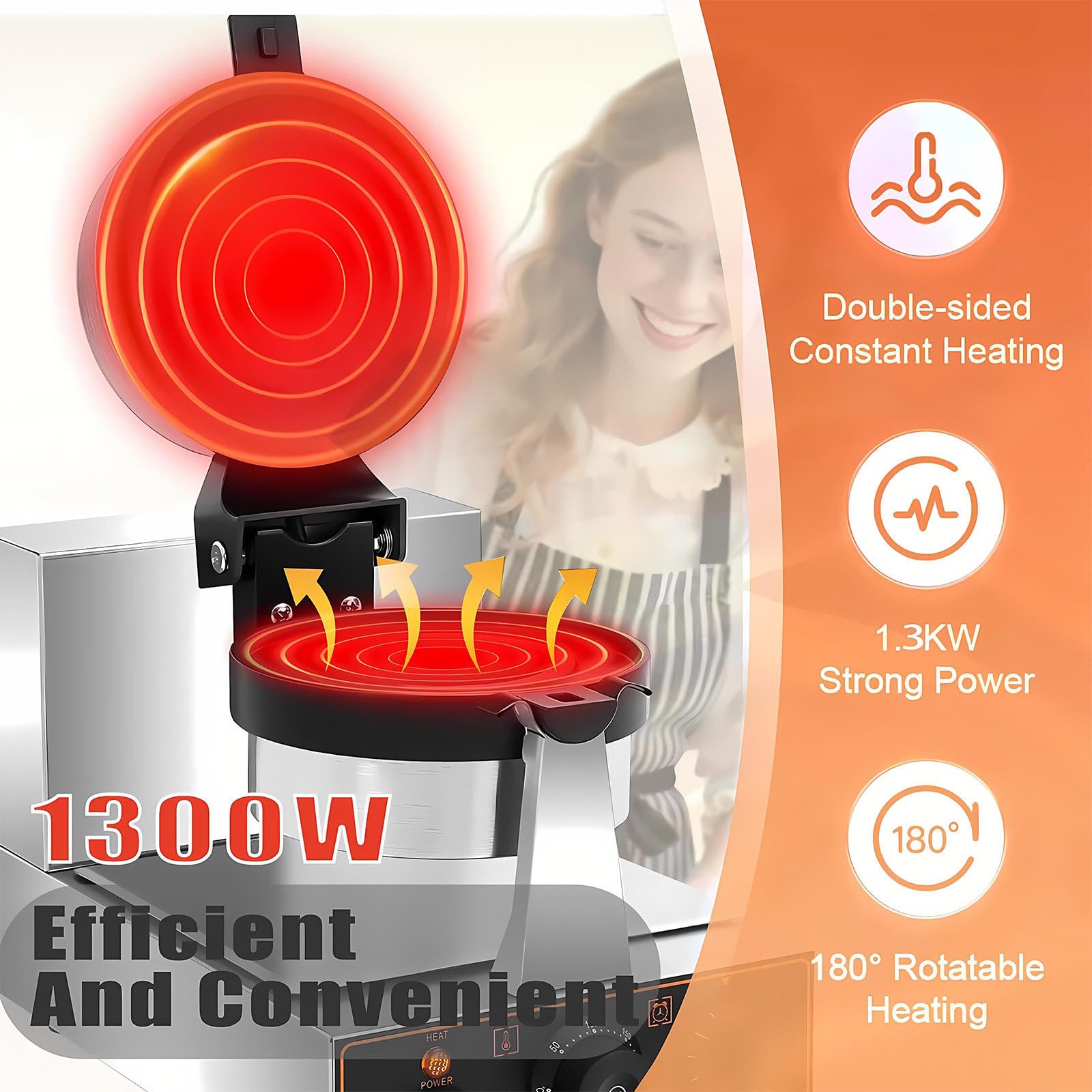 Macchina per Gelati Sandwich E Macchina per Waffle Multifunzione, Ferro per Waffle Antiaderente, Timer Regolabile 0-5 Minuti, Ideale per Bar E Hotel Dual