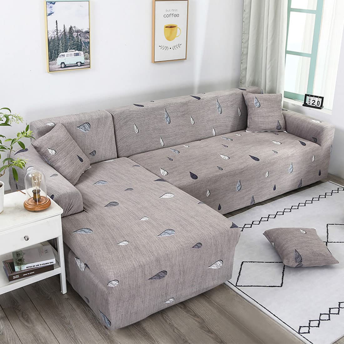 Housse de canapé extensible en L 2+3 places lavable et antidérapante