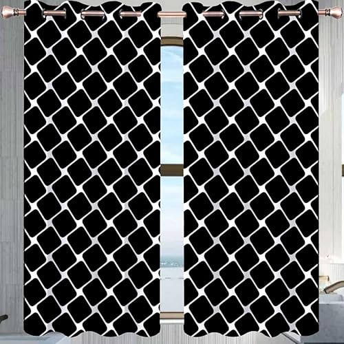 Miniatura 2 de Cortinas negras para habitación, línea geométrica de celosía, cortinas modernas para dormitorio, armario, puerta, comedor, 55 pulgadas de ancho por