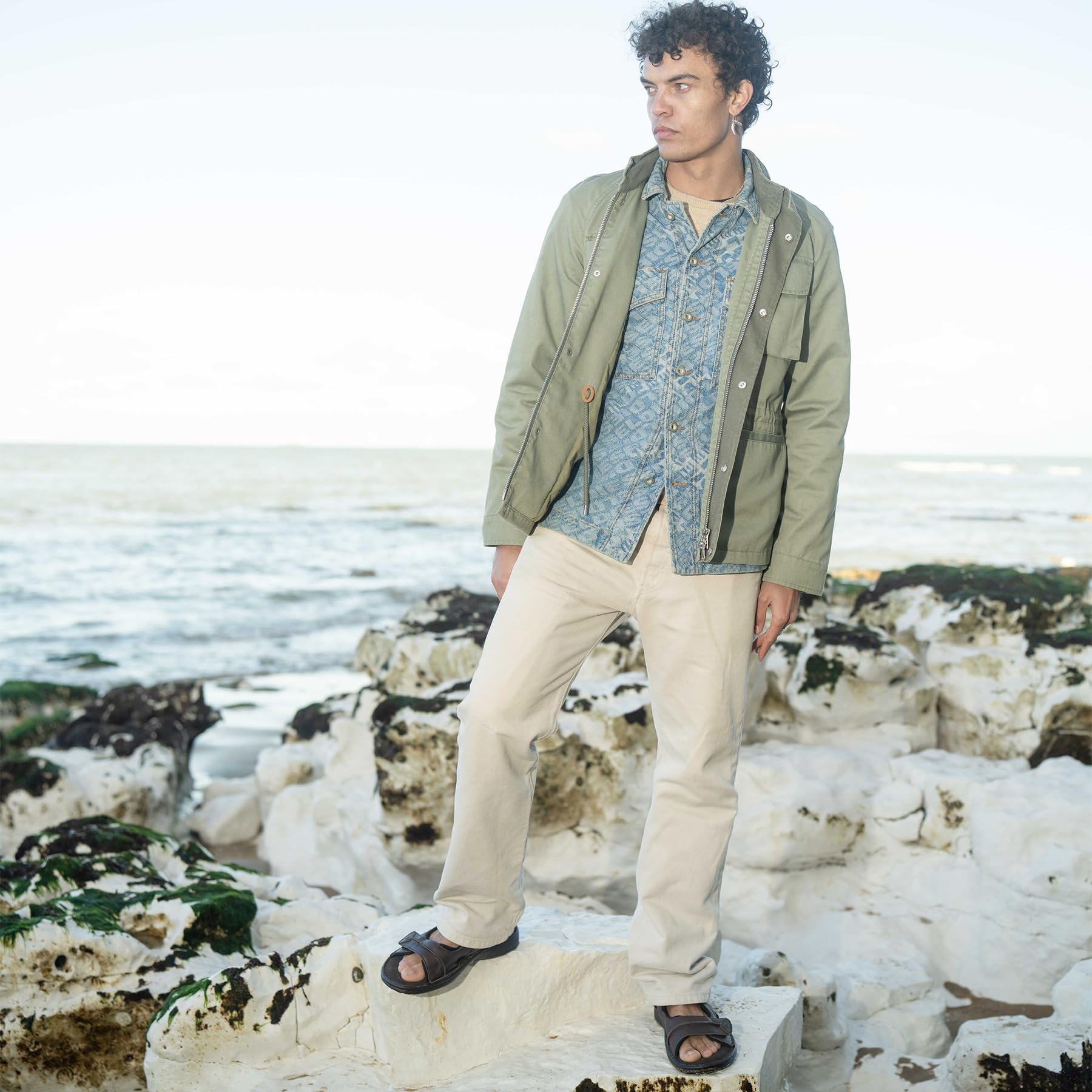 riemot Sandali da uomo in pelle, casual, con punta aperta, da spiaggia, estivi, per passeggiate, escursionismo, pescatori, con cinturino regolabile
