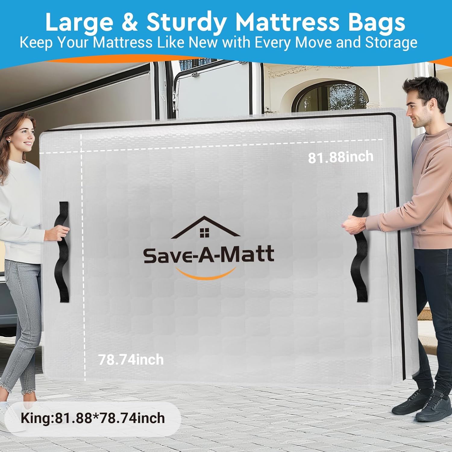 Mattress Bag for Moving and Storage, Extra Thick Mattress Cover with Heavy Duty Handles & Premium Zippers, Waterproof Mattress Storage & Reusable Moving Tote (King Size)