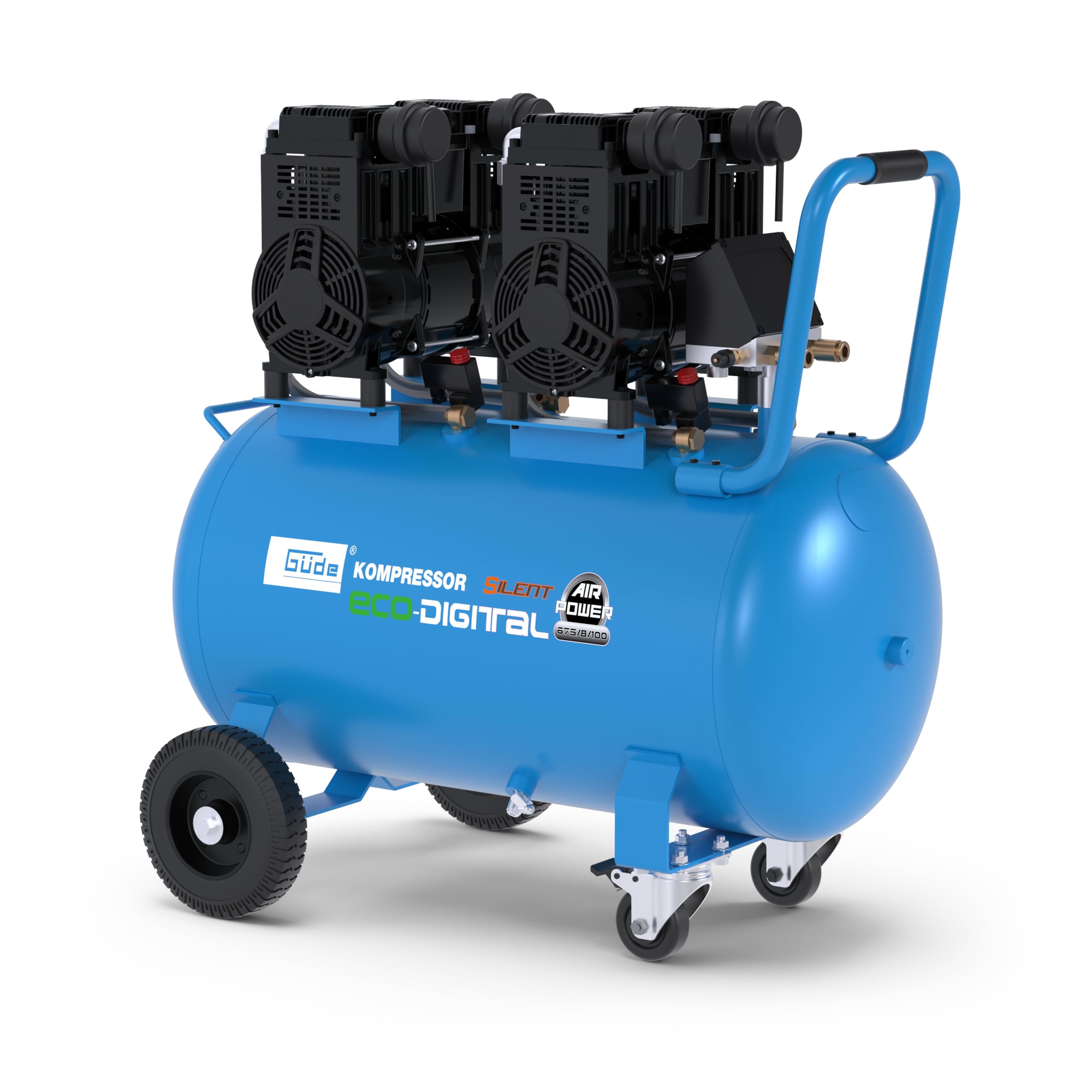 Güde Airpower 675/8/100 ED-SILENT Kompressor - 230 Volt, 100 Liter Kessel, 4,4 Kilowatt, max. Druck 8 bar, eff. Liefermenge bei 0 bar 588 l/min, ölfrei und wartungsfrei, Schalldruckpegel LPA 73 dB