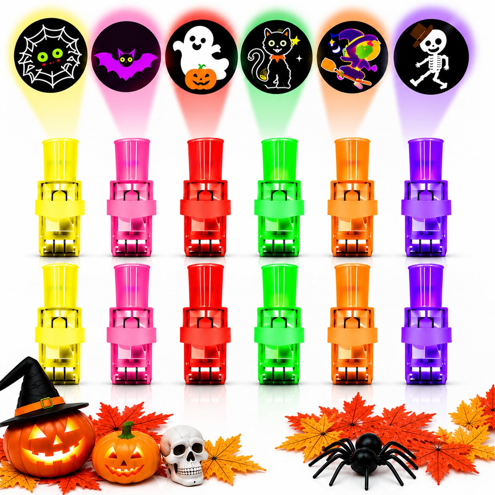 Halloween Finger Lights, 36 Pcs Mini LED Finger Projector Lights for Kids, Projection Finger Lights with Spooky Patterns, Halloween Party Bag Fillers & Trick or Treat Gifts (Model A,12pcs)