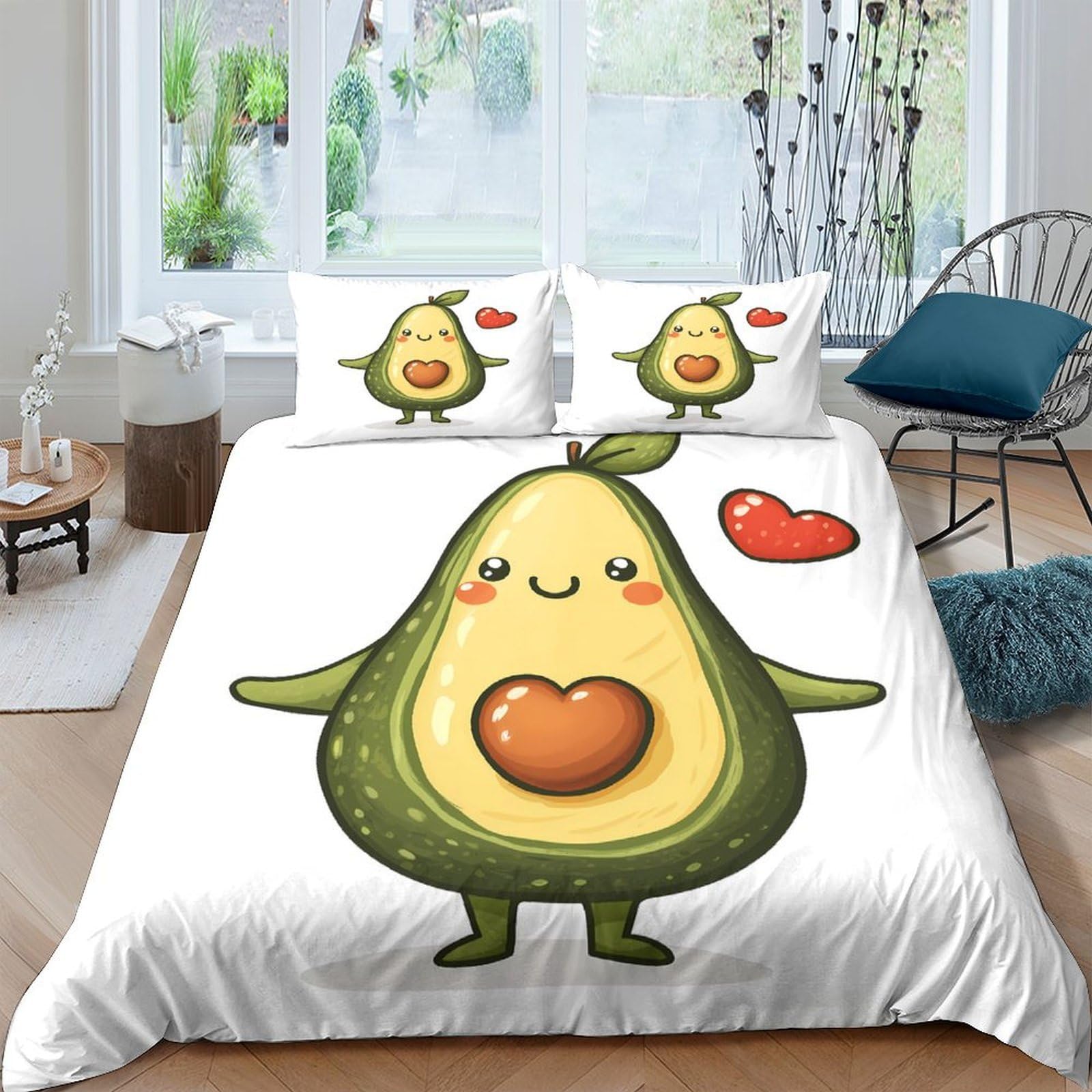 Ctjqhvkz Style-1 3D Printed Avocado Cartoon Fitted Sheet Microfiber Soft Anti-Slip Heart Pattern Mattress Cover For Bedroom Guest Room Decor Single（135X200cm）