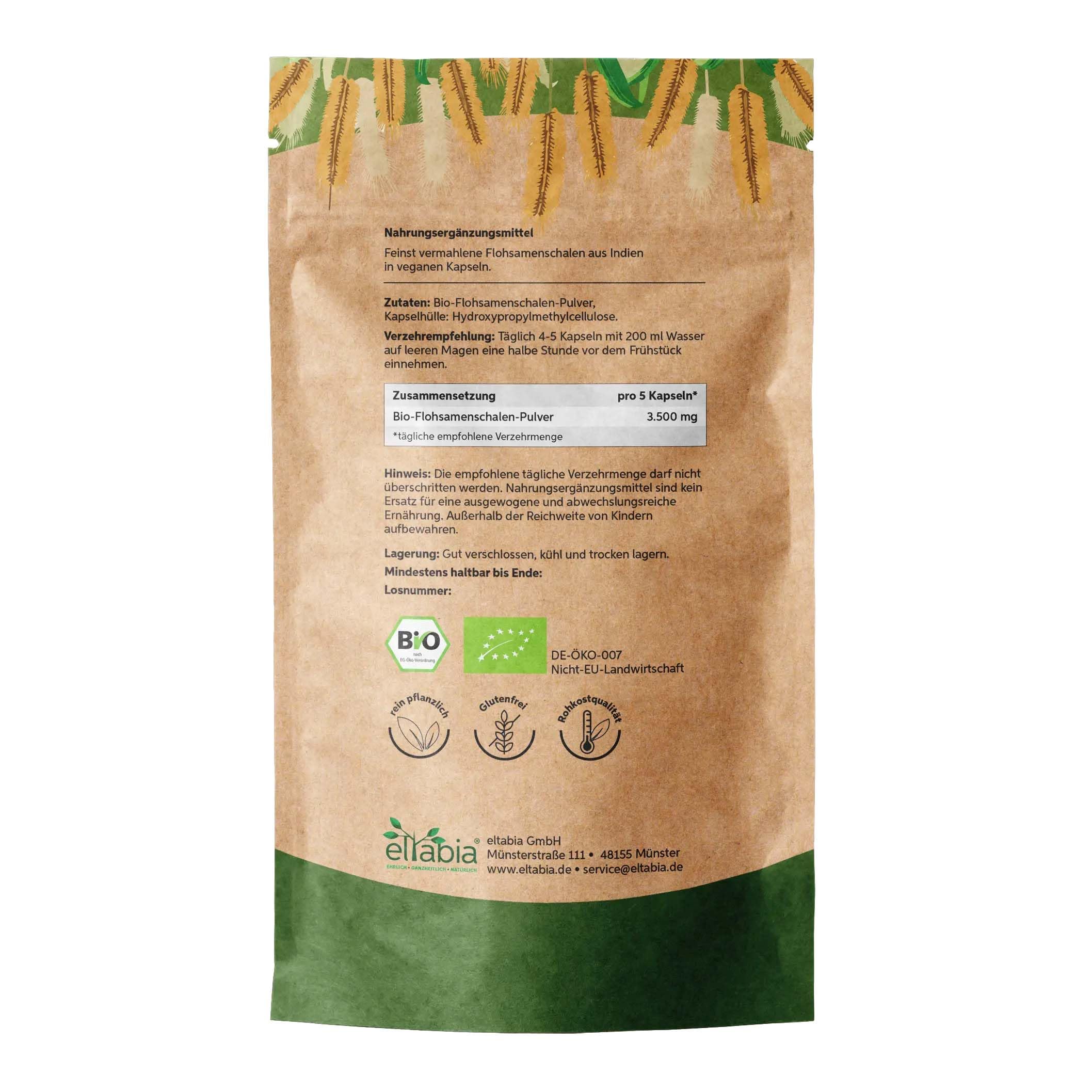 Lot de 1000 gélules de psyllium bio | 99 % de pureté | Nourriture crue de qualité supérieure en provenance d'Inde | Végétalien