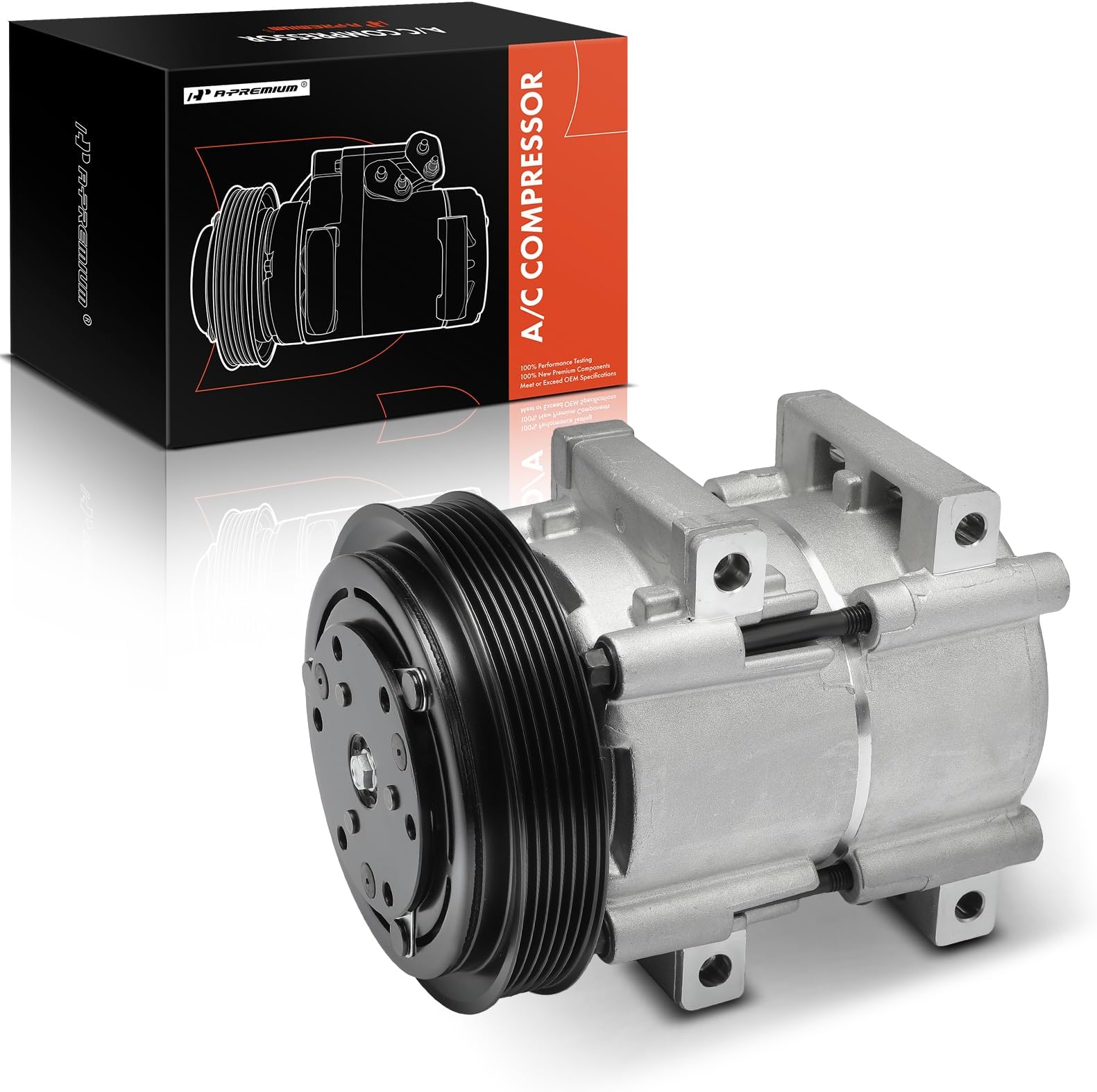 A-Premium A/C Compressor with Clutch Compatible with 4.9L 7.5L 1989, Ford F-150, F-250, F-350, F-53 Motorhome Chassis, Bronco