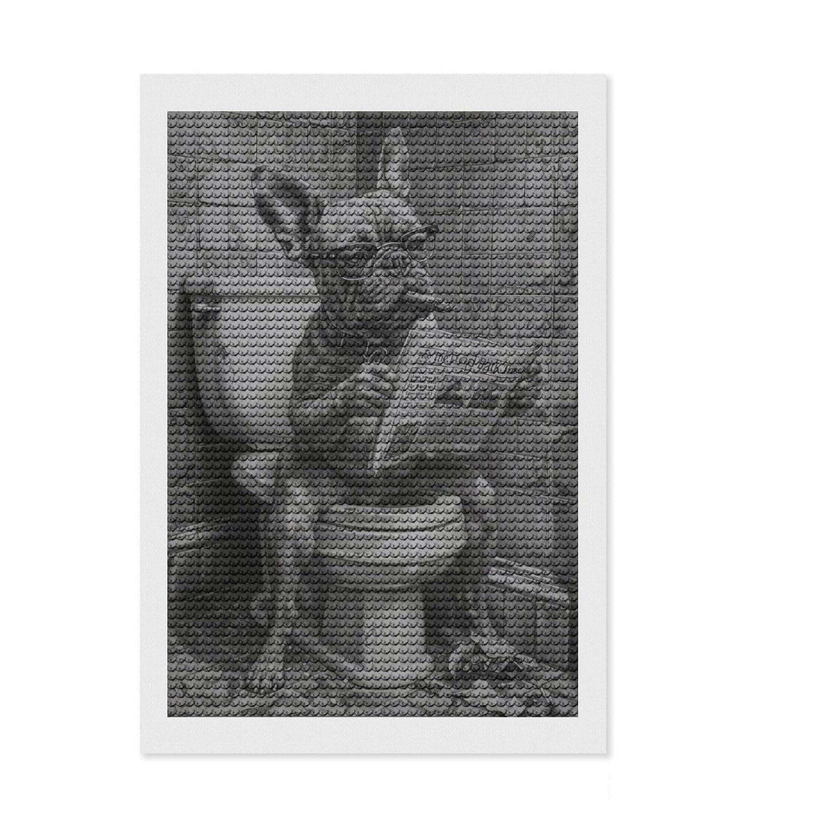 Junmoney Dog Goes to The Toilet Diamond Art Kit 8"x12", for Creative Relaxation, Vintage Style Decor, Good for Quiet Evenings, Christmas Gift