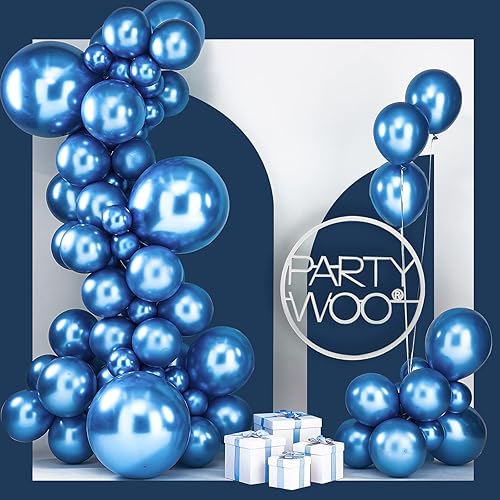 PartyWoo Globos de color azul metálico, 100 globos metálicos azules de diferentes tamaños, paquete de globos metálicos de 18 pulgadas, 12 pulgadas,