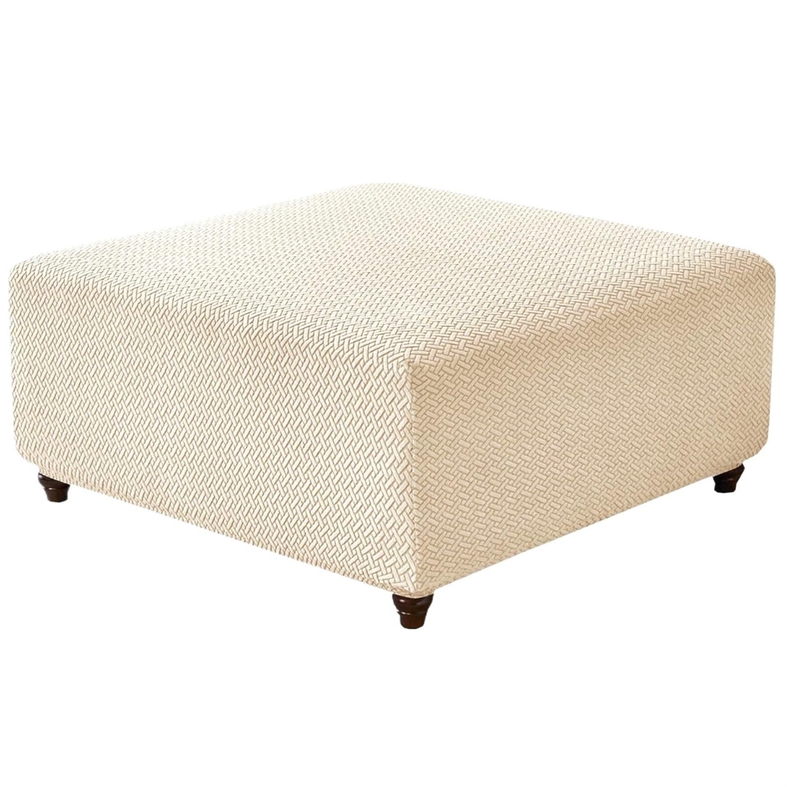 YXINAER Foot Stool Cover T-Shape Square Stool Cover Ottoman Elastic Sofa Footrest Slipcovers(Beige,S)