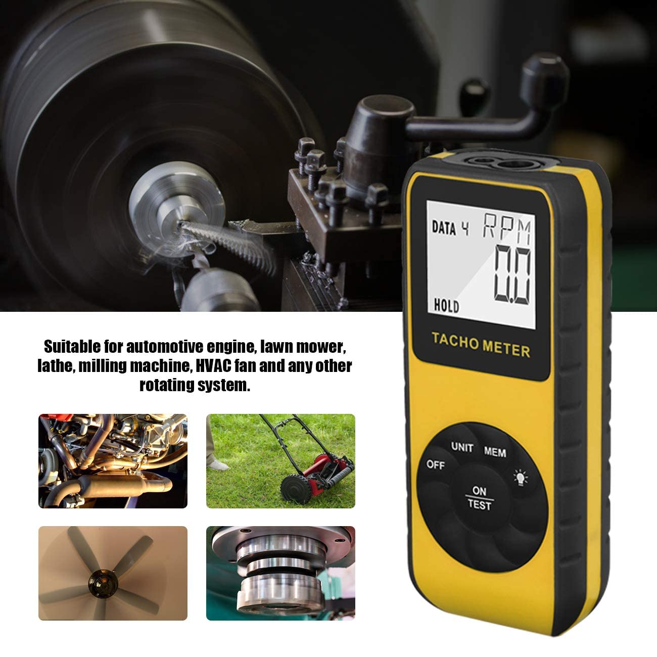 Tachymètre Laser Numérique Tachometer Sans Contact 7,0-99 999 tr/min, Enregistreur de Données, Mesurer Vitesse de Rotation RPM Moteur Voiture Camion Moto Tondeuse à Gâteau, AIOMEST AI-9235C
