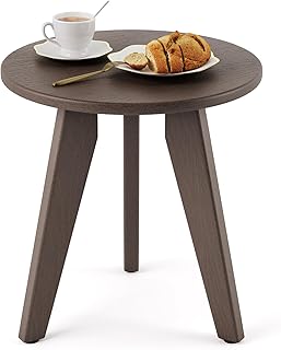 Outdoor Side Table, HDPE Outdoor Table, Small Round Side Table Weather-Resistant, Outdoor Side Tables for Patio, Porch,Deck,End Table for Plant Stand, Dark Brown