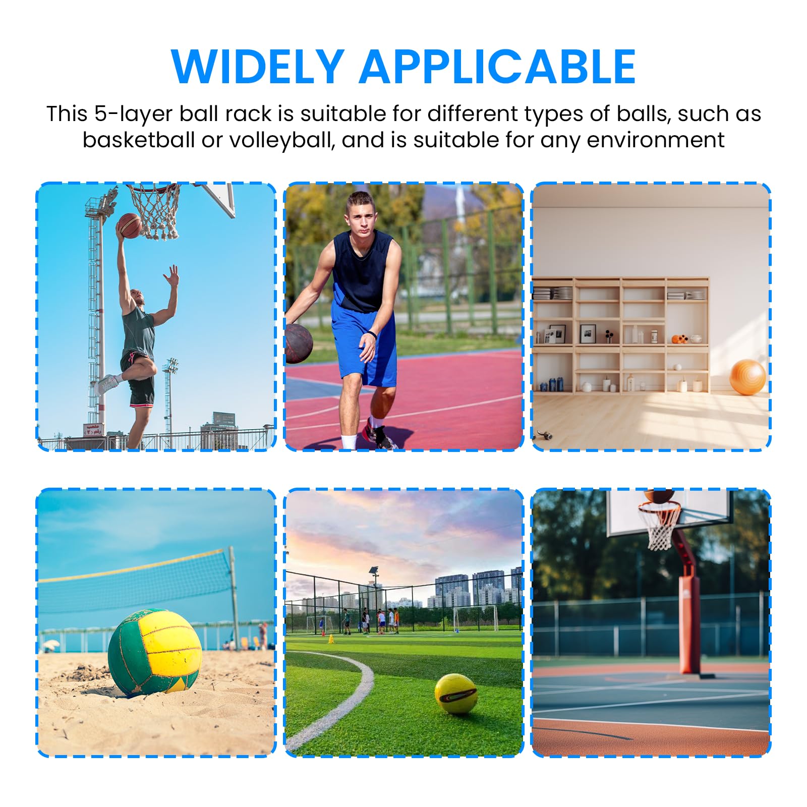 Estante de baloncesto de 5 niveles, soporte de pelota vertical, soporte extraíble, organizador de garaje para equipo deportivo de fútbol, voleibol