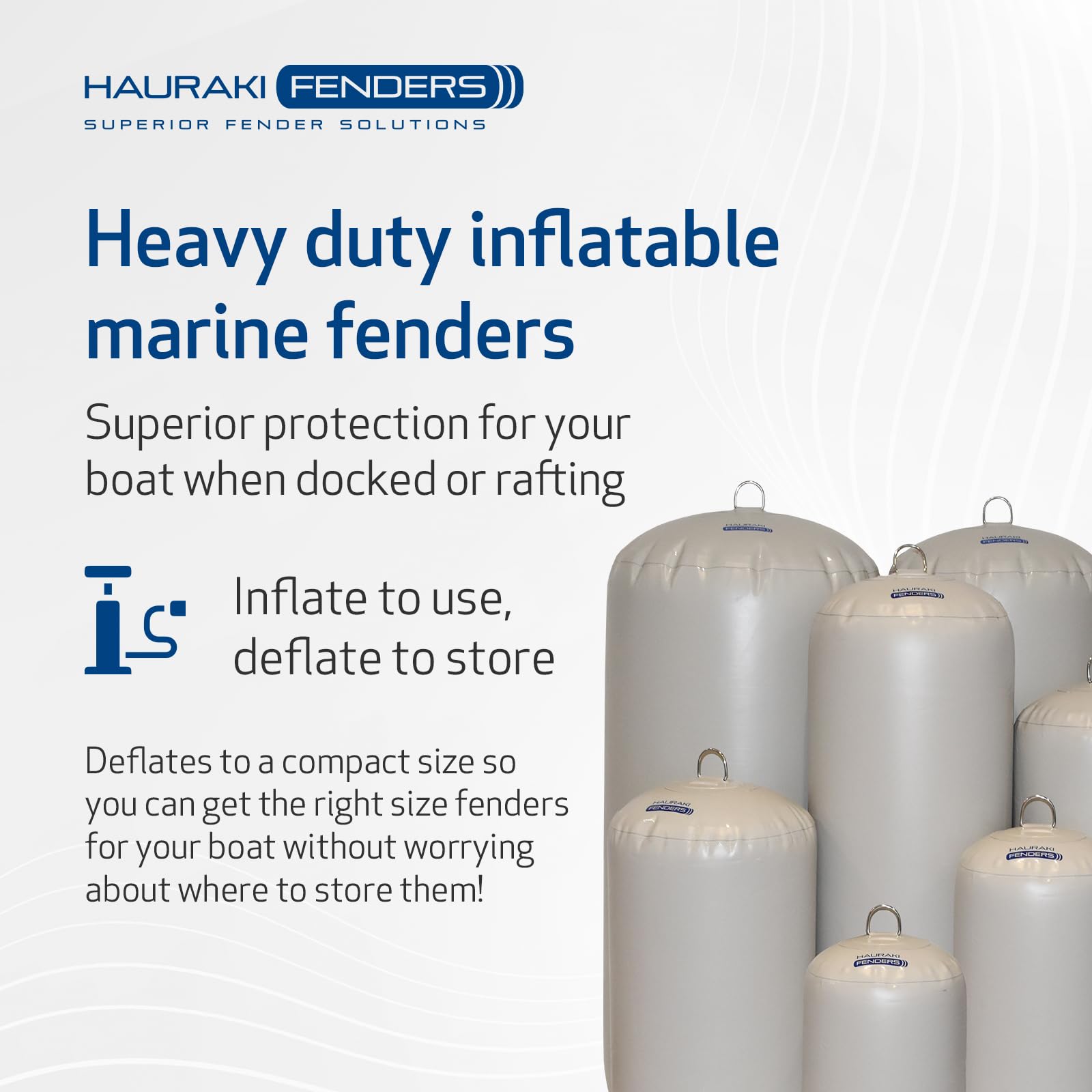 Aufblasbare Bootsfender für Boote und Yachten, entleerbar für einfache Lagerung, robust für horizontale und vertikale Nutzung