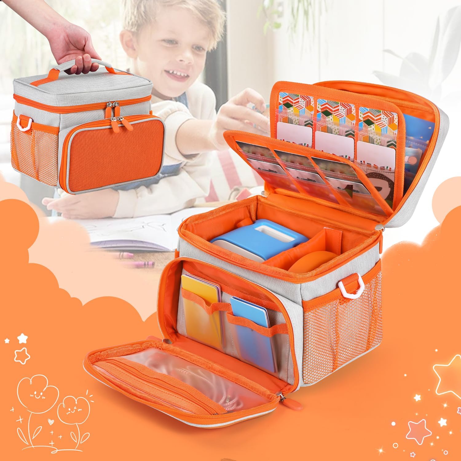 Travel Carrying Case Compatible with Yoto Player Bluetooth Speaker,30 Cards Storage Bag with Handle and Shoulder Strap,Portable Travel Storage box for Player & Headphone Accessories (Grey)