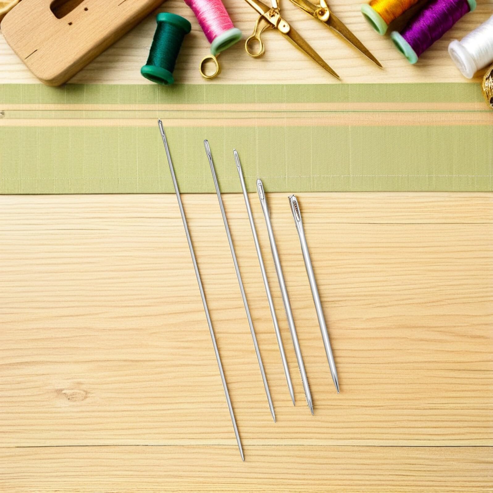 Juego de Agujas de Coser a Mano Extralargas 25 Piezas Plata | Metal, Diseño Recto y Fuerte, para Crafting y Quilting, Ojo Grande, Formato Grande