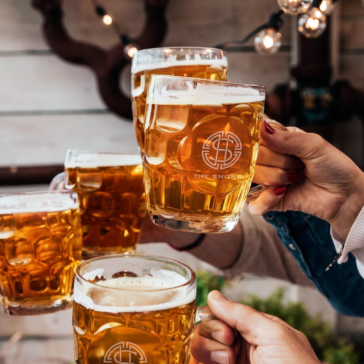 HomeWetBar Personalized Beer Mug - Engraved Dimple Beer Glass (Set of 2)