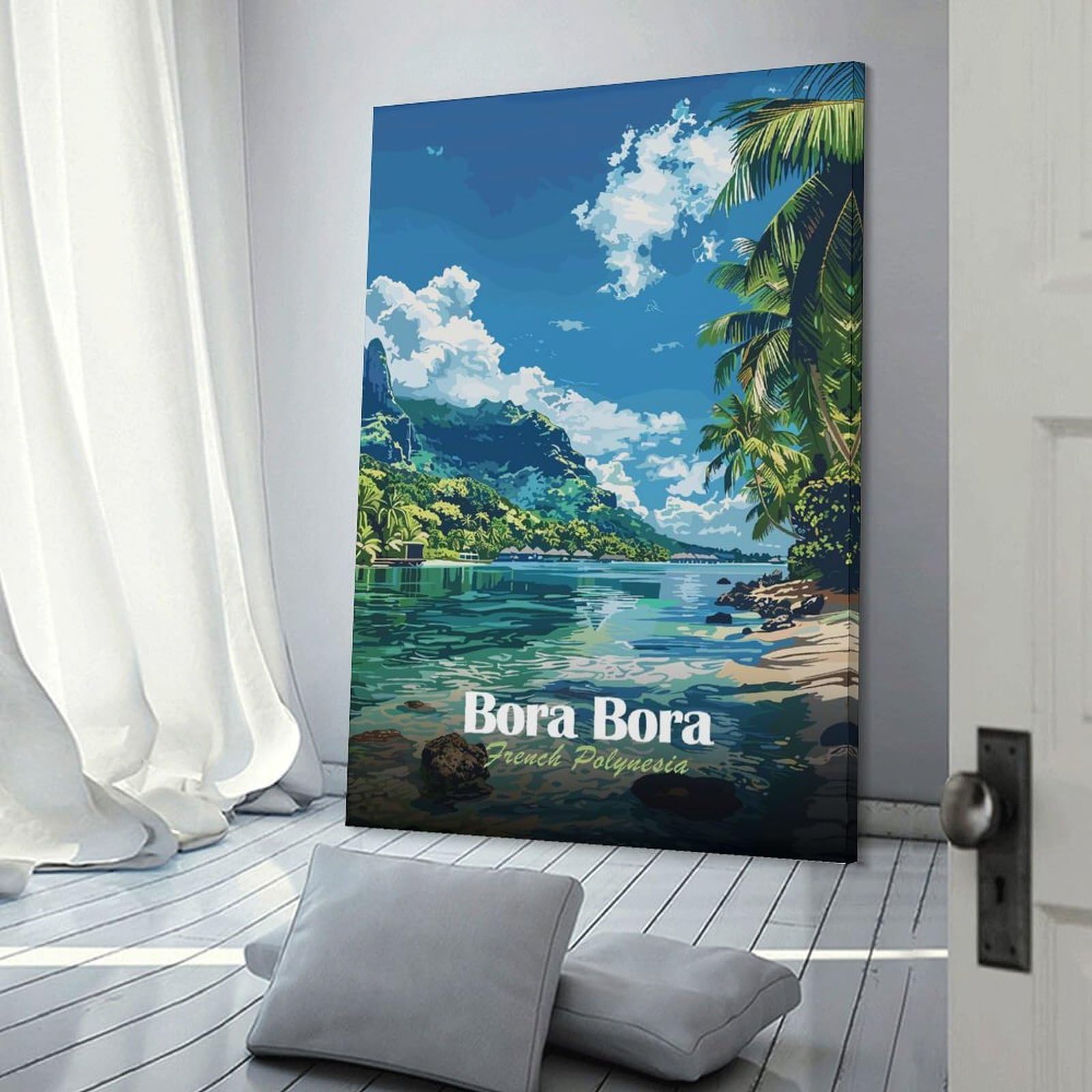 Junmoney Hanging Wall Art Bora Bora French Polynesia Landscape, 20x30inch(50x75cm), for Work Areas, Reading Rooms Or Studios, Wall Art That Adds Style to Work Areas