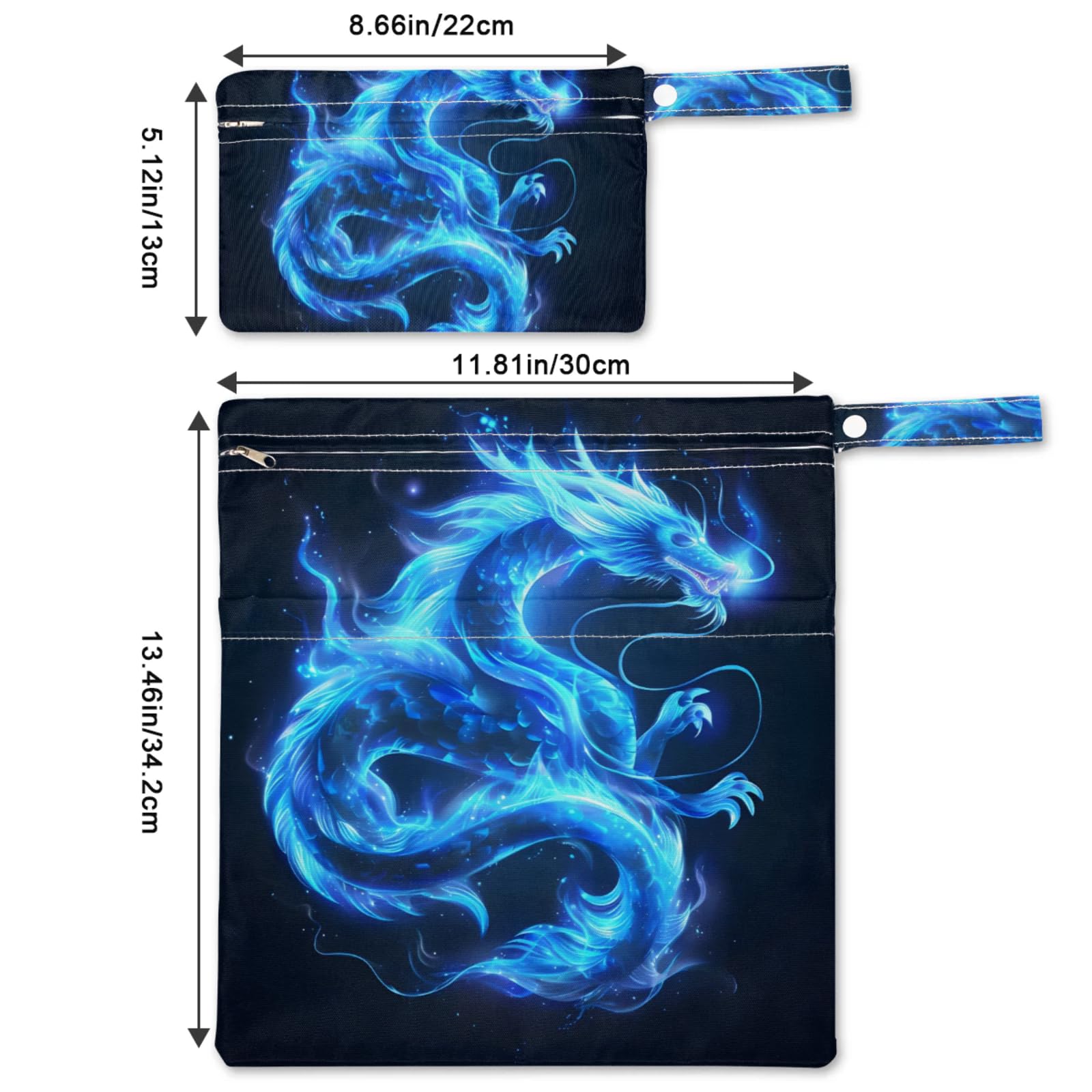 GzLeyigou 2 Set Dragon Wet Dry Bags for Baby Cloth Diapers Reusable Storage Bag for Travel,Beach,Pool,Daycare,Stroller,Gym,Laundry,Dirty Clothes,Swimsuits & Wet Clothes, Wet Bag