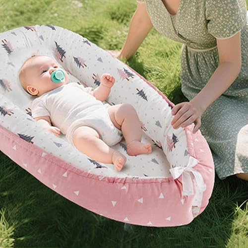 Miniatura 6 de Tumbona para bebé de algodón recién nacido, nido de bebé para dormir en cama con asas, tumbona para recién nacido, tamaño ajustable y cremallera