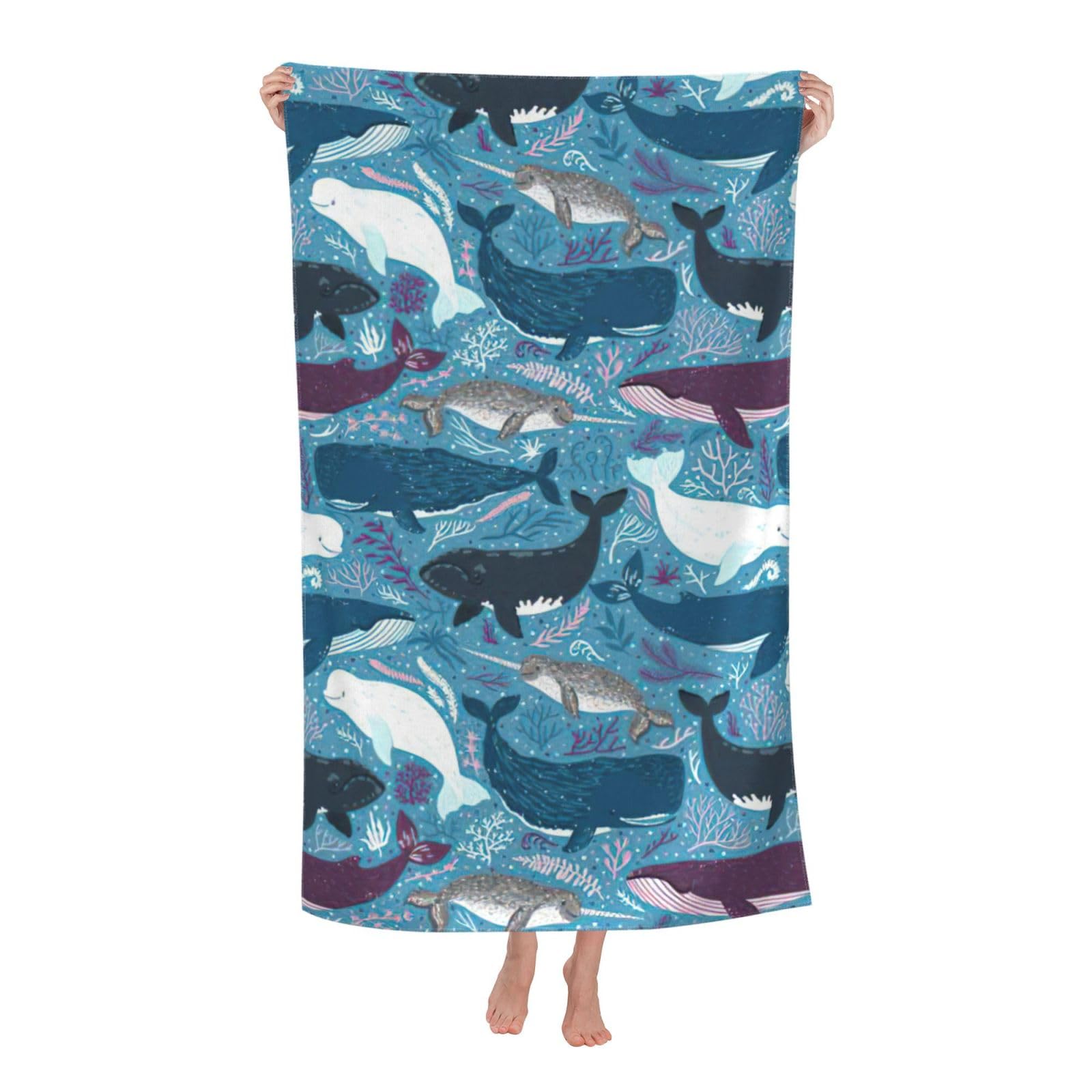 NImongt Whale Pattern Print Oversized Adult Beach Towel For Travel Weekend Getaways Festivals Camping Trips