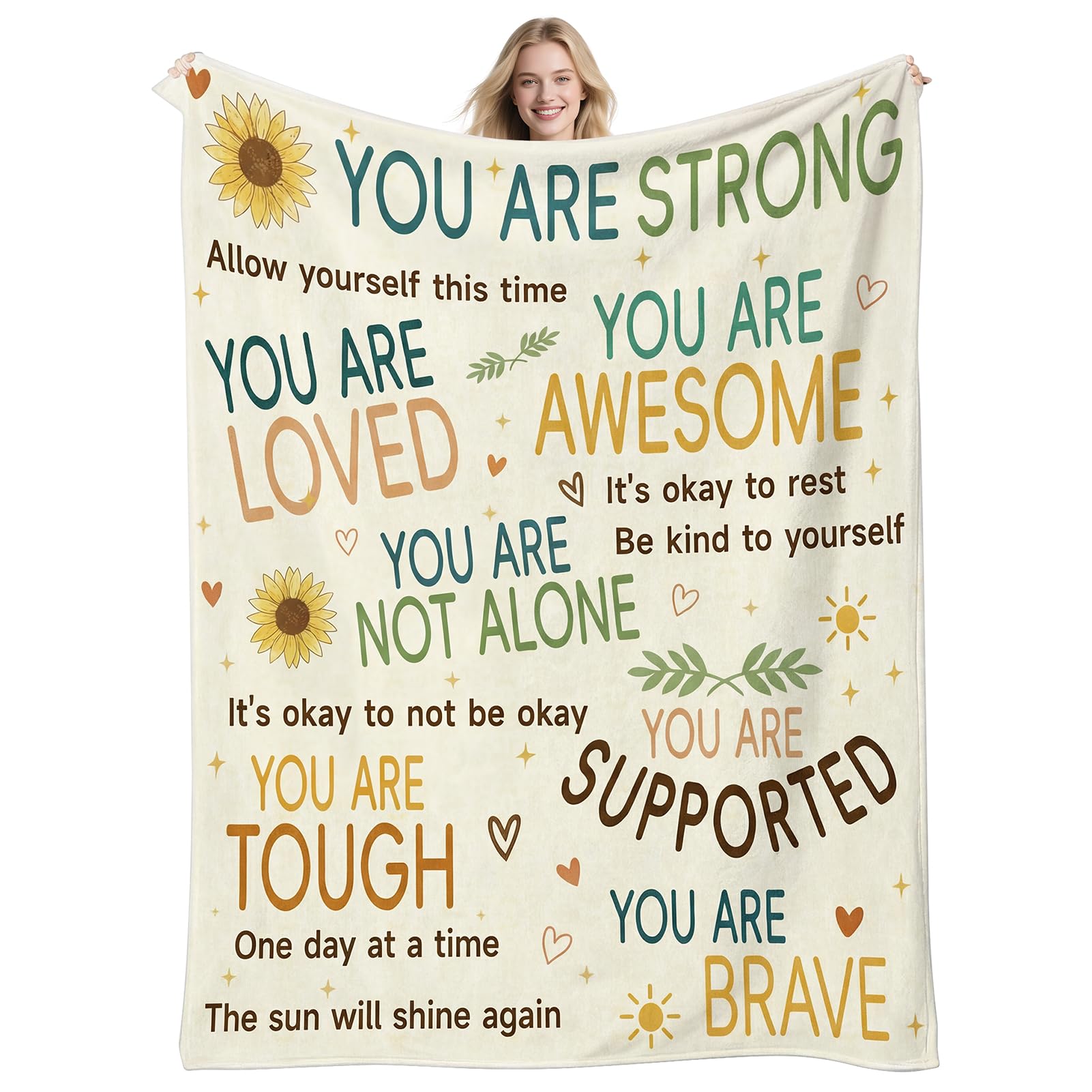 Get Well Soon Gifts for Women Mom After Surgery, Hug Healing Blanket Cancer Care Warm Gift for Patient, Inspirational Encouragement Comfort Thinking of You Present for Friend Men (Yellow, 60’’x50’’)
