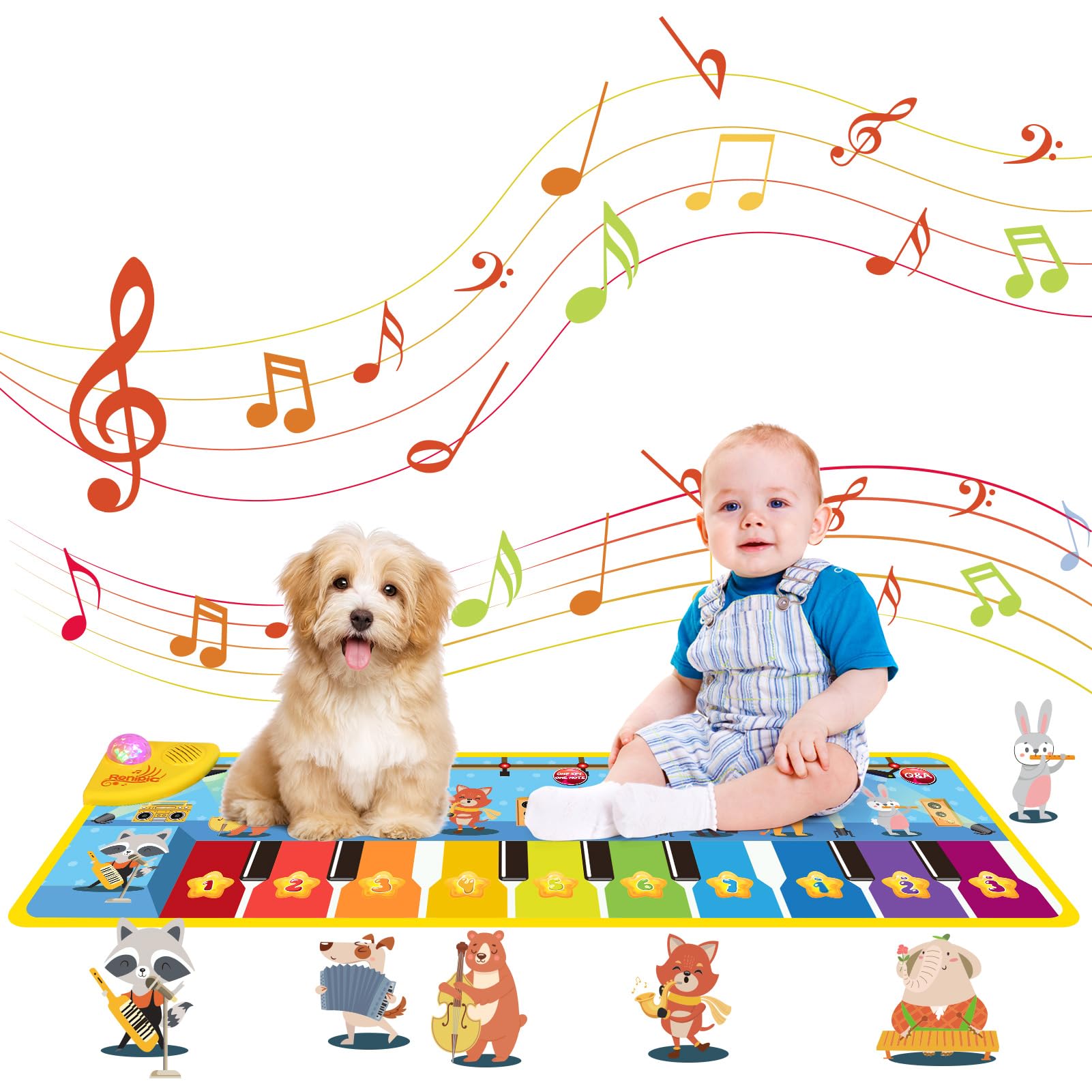 Gyabnw Music Piano Mat - Playmat for Kids, Early Educational Toys, Floor Piano Keyboard Mat, Animal Touch Playmat, and Interactive Fun.